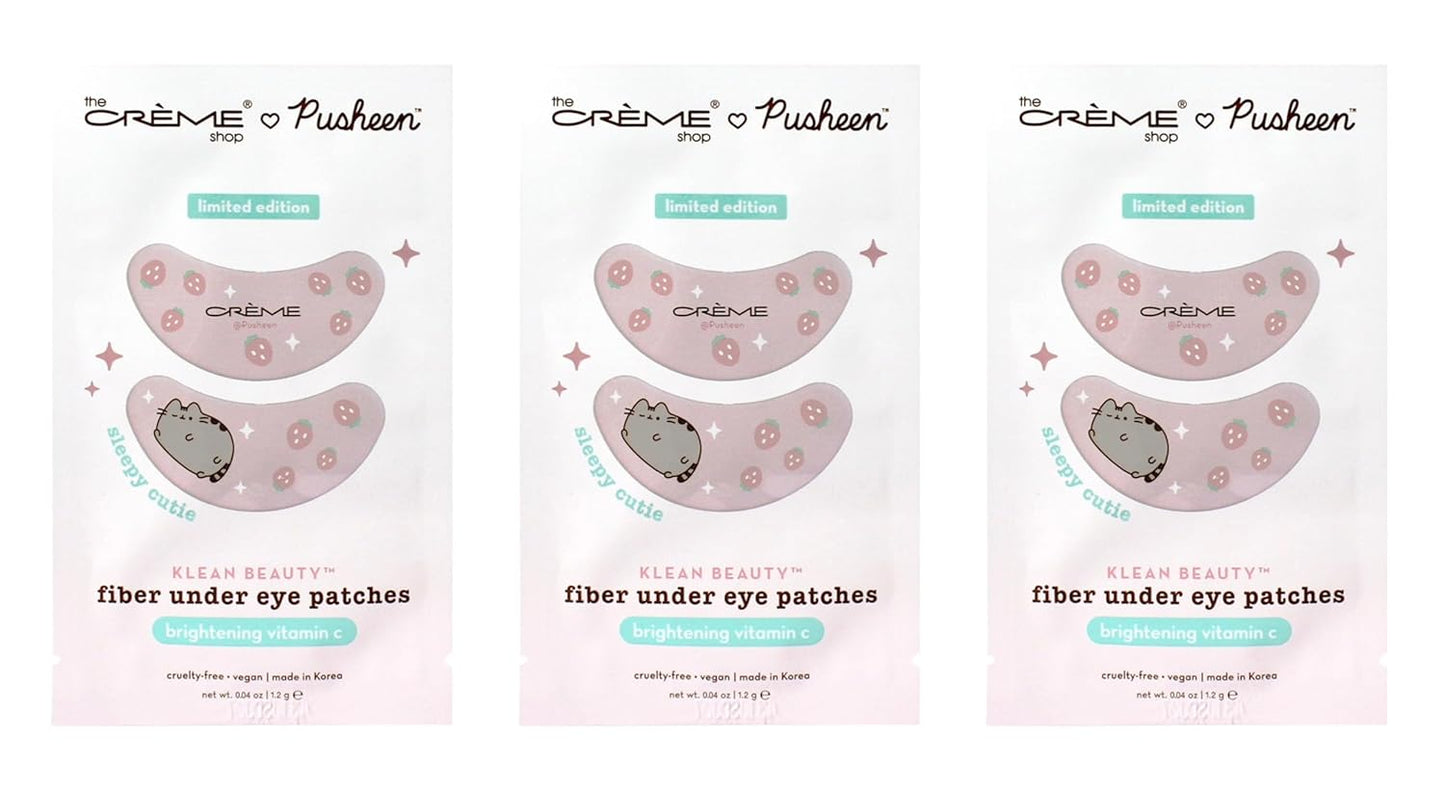 The Crème Shop X PUSHEEN KLEAN BEAUTY™ Fiber Under Eye Patches | Vitamin C Infused for Brightening | Cooling & Moisturizing | Set of 3 Pairs | Vegan & Cruelty-Free (Set of 3)