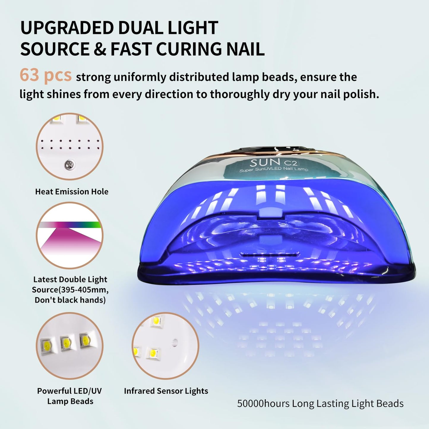 UV Light for Nails 288W Nail Lamp with 63 LED Beads for Gel Polish with LCD Display Auto Sensor and 4 Timer Settings Professional Gel Curing Lamp