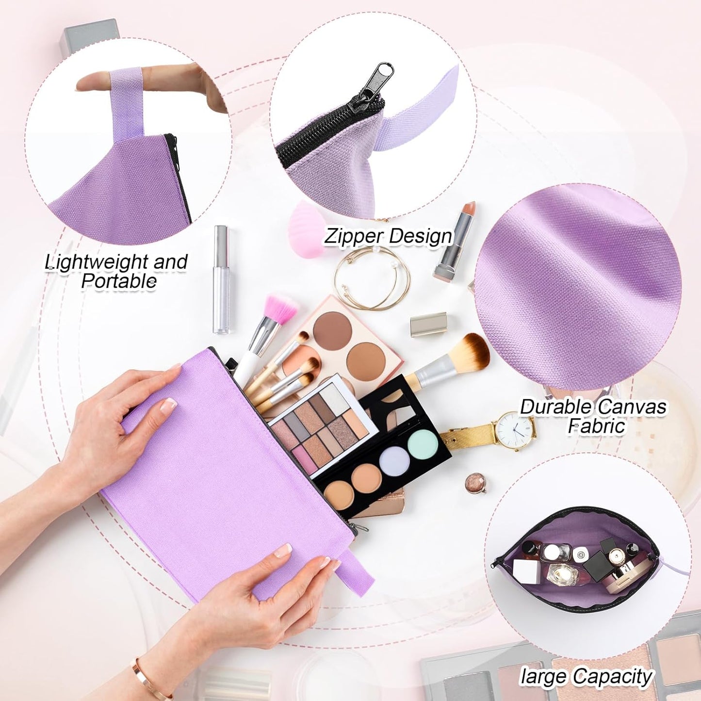 Reginary 60 Pieces Canvas Makeup Bags Bulk Cute Travel Cosmetic Pouch Multipurpose Blank Small Toiletry Bag DIY with Zipper for Women Teens Operation Christmas Gifts Items, 15 Colors(9.8 x 5 x 2 Inch)