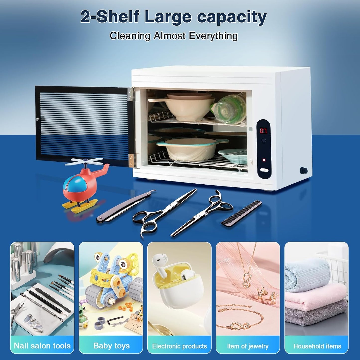 Nail Tool Cleaning Machine 17L Big Capacity UV Sanitizer Cabinet Salon Equipment for Spa Beauty Home Metal Tools