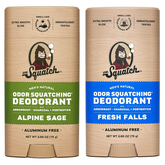 Dr. Squatch Natural Deodorant for Men - Odor-Squatching Aluminum Free - Alpine Sage & Fresh Falls (2.65 oz, 2-Pack)