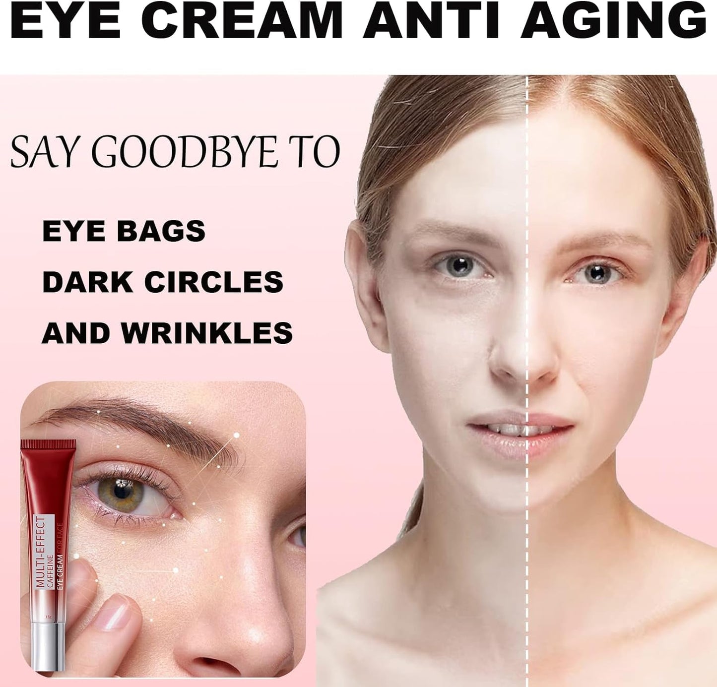 Caffeine Eye Cream for Dark Circles and Puffiness - Caffeine Under Eye Cream Anti Aging - Under Eye Serum for Puffiness Bags Wrinkles Fine Lines - Dark Circle Eye Cream Visible Firming Tightening