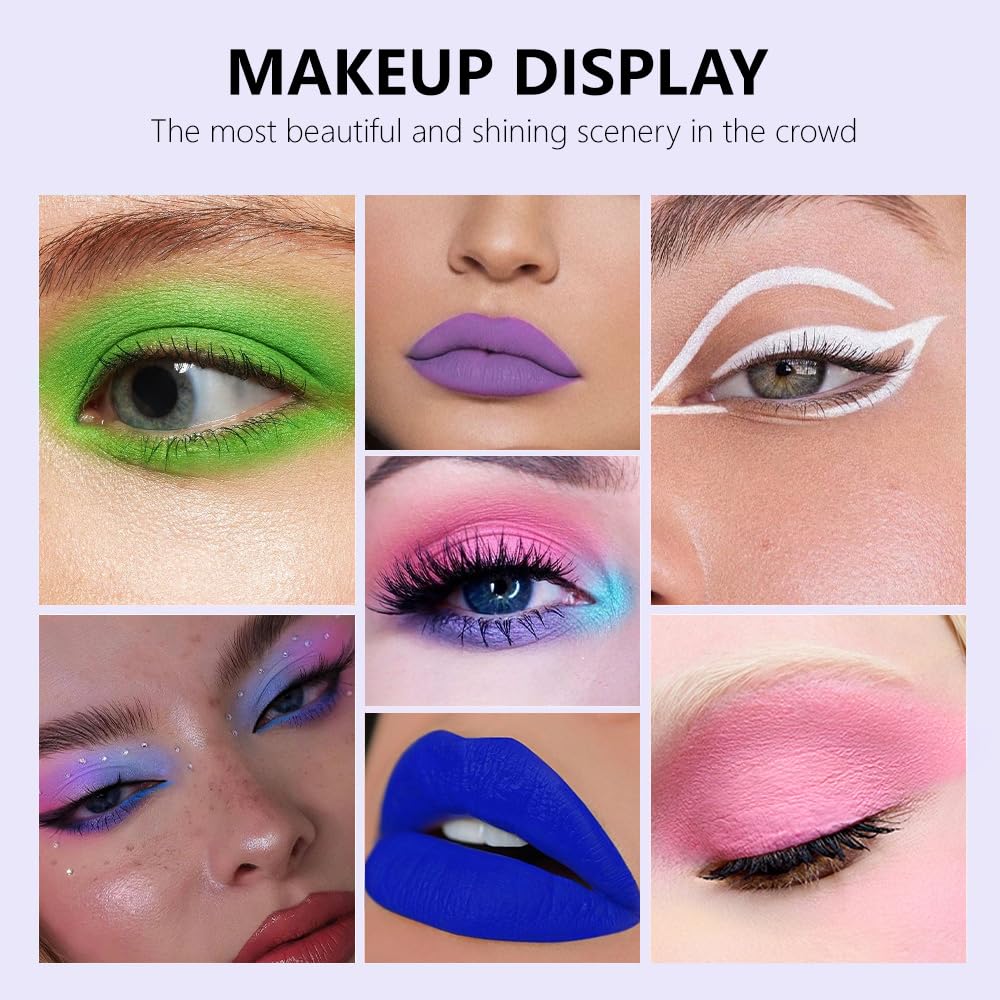 6 Pcs Colorful Matte Liquid Eyeshadow Eyeliner Set, White, Pink, Green, Blue, Purple, Dark Blue, Halloween Stage Clown Children's Makeup, Quick-Drying, Long-Lasting, Waterproof (6Pcs-Matte Colorful 1)