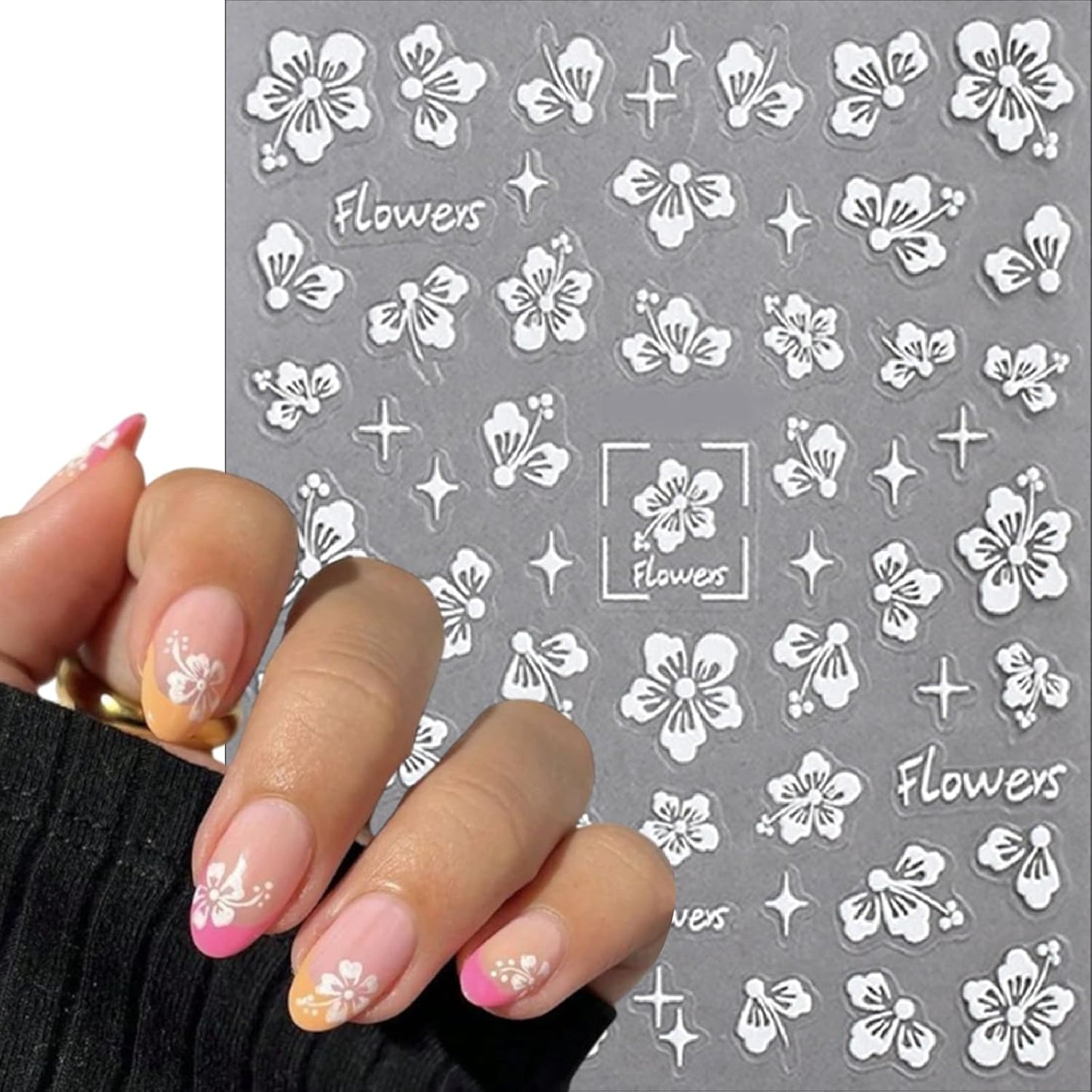 Flower Nail Stickers 5D Embossed Hollow Out Flower Nail Decals Pink Purple White Floral Designs Summer Cute Flowers Decals Pegatinas Uñas for Women DIY Manicure Decoration Accessories 3Sheets