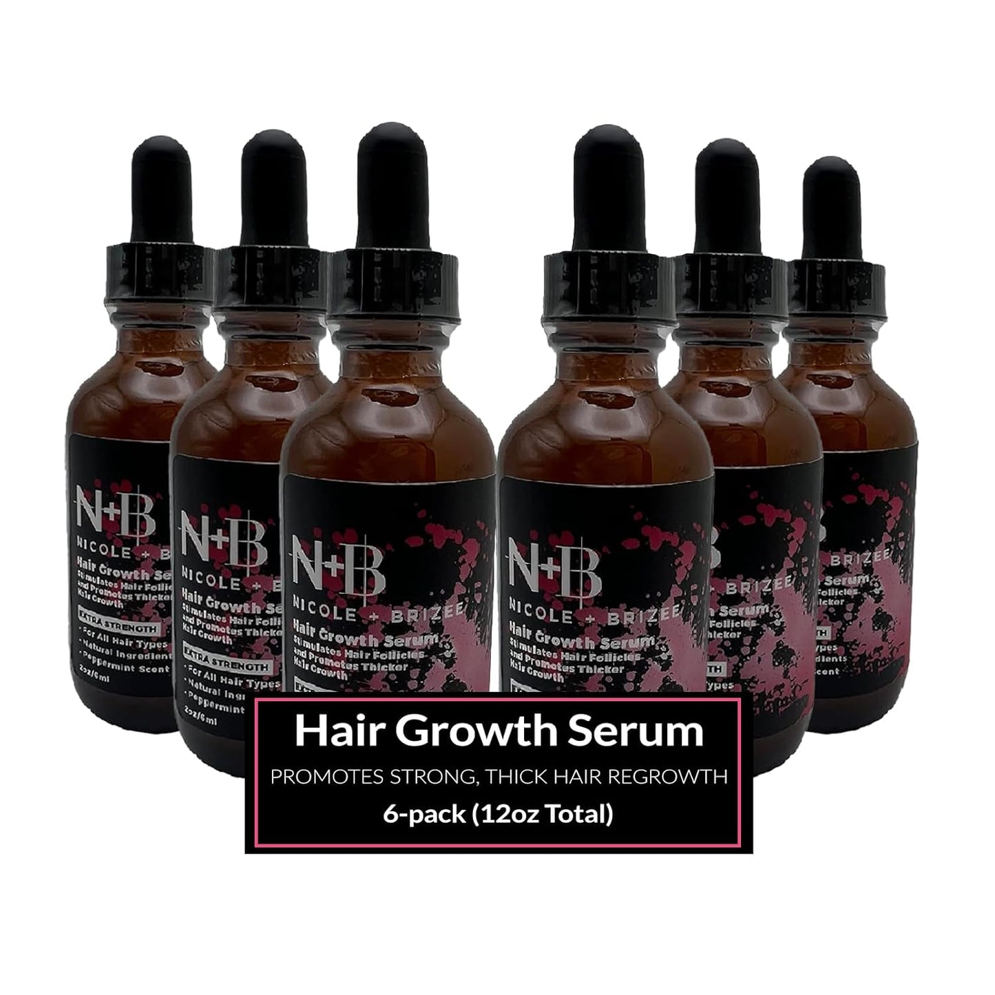 N+B Hair Growth Serum - Helps Promote Thicker, Fuller, & Healthier Hair w/Biotin, Natural-Based Formula, Helps Prevent Hair Fall & Thinning, For Women In All Hair Types - (2oz.) (6-Pack)