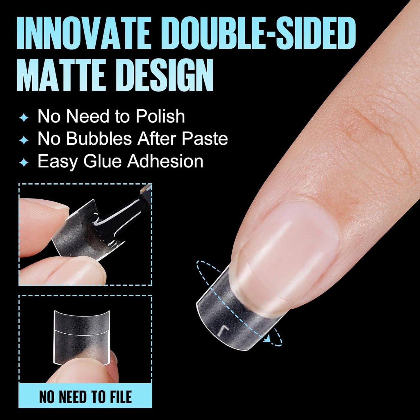 TOMICCA Short Square Nail Tips, Acrylic Half Cover Nail Tips, 10 Sizes Full Matte Gel No C Curve, Nail Extension Tips for Beginner and Professional 240Pcs