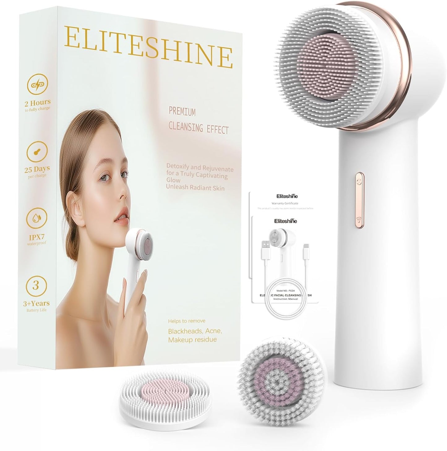 Electric Facial Cleansing Brush with Silicone and Bristle Brushheads,Gentle Electric Face Scrubber Exfoliator, Face Cleansing Brush, Face Wash Brush Machine, Rechargeable, Relief for Face Skin Issues