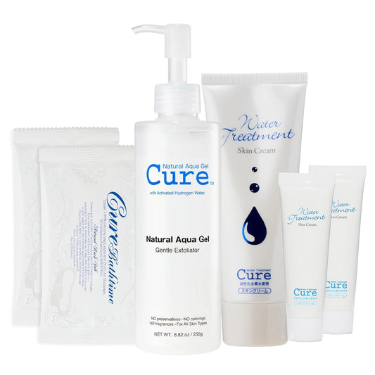 Cure by Toyo | The Beauty 3-Step Skincare Kit | Gentle Exfoliating Gel, Himalayan Salts & Moisturizing Cream | All Skin Types | Anti-Aging