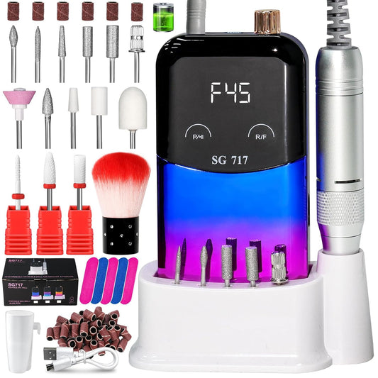 Professional Electric Nail Drill Machine,45000RPM Portable Rechargeable Efile Nail Drill Cordless,Electric Nail File Kit for Women (Gradient Blue)