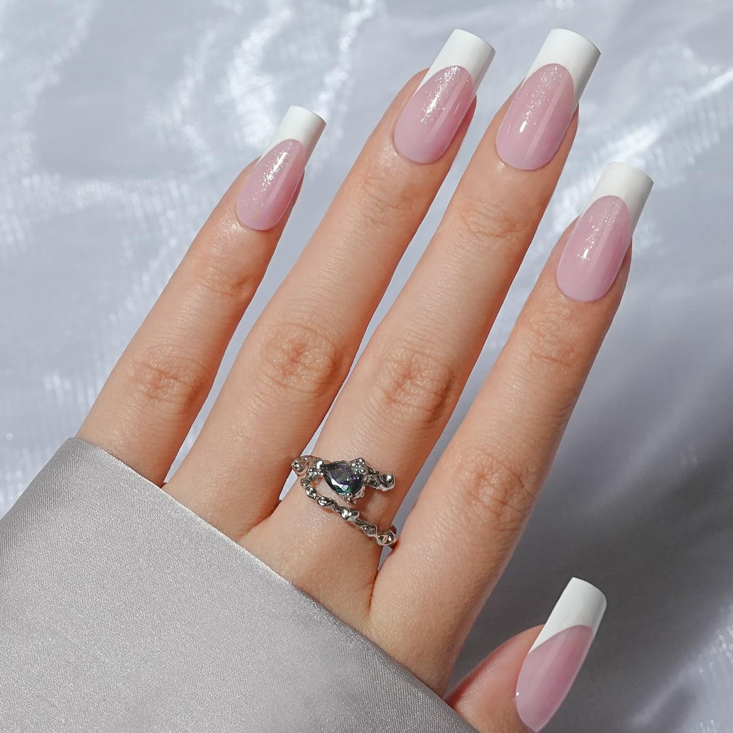 French Gel Nail Tips - Jofay Fashion French Tip Press on Nails, 10-Piece Set 320Pcs Pink long Square Nail Tips, No Need to File 3 in 1 Acrylic Fake Nails for Nail Art DIY & Nail Extension, 16 Sizes