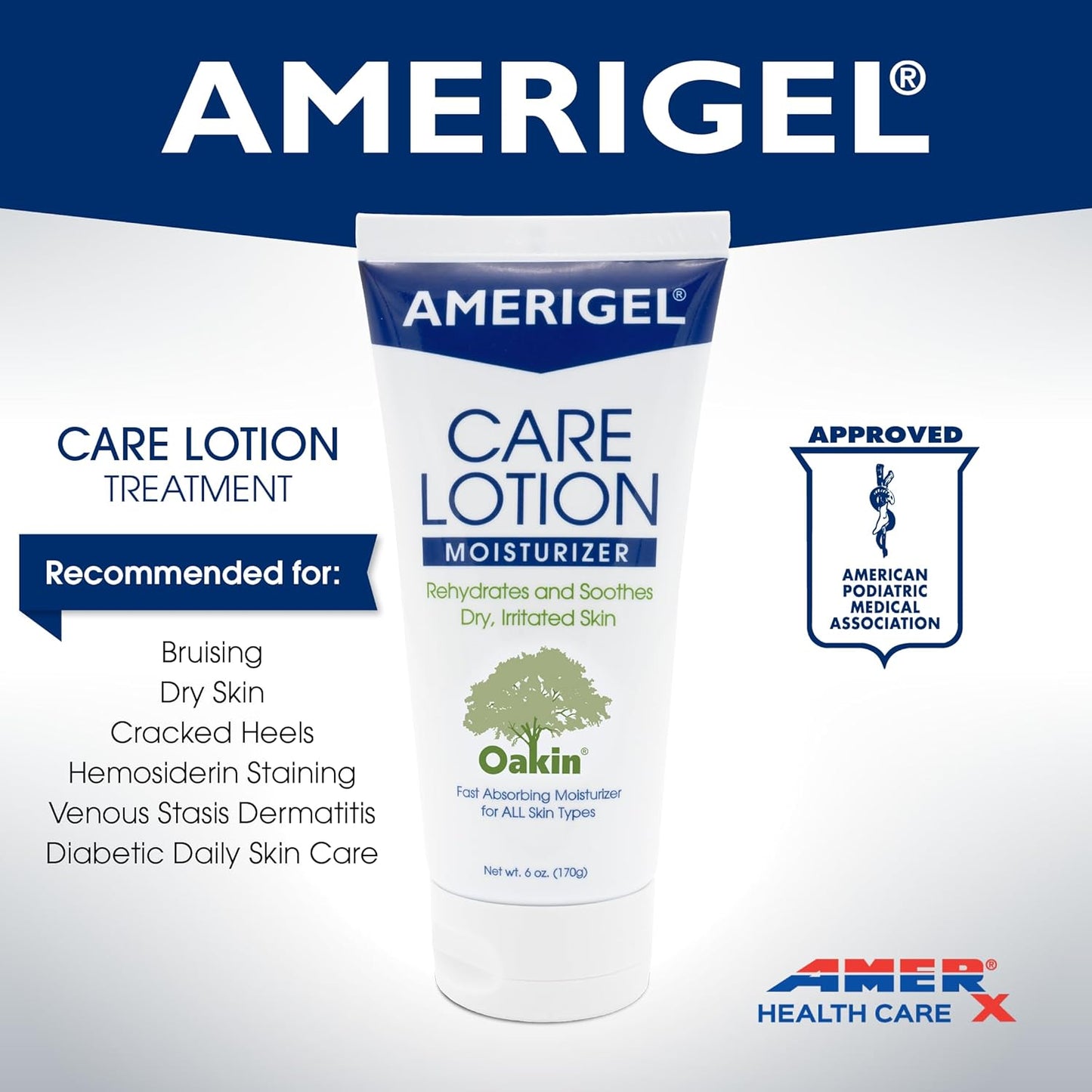 AMERIGEL Care Lotion – Hypoallergenic Moisturizer - Diabetic Skin Care - Rehydrates and Soothes Dry, Irritated Skin - 6 oz.