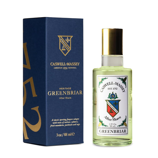 Caswell-Massey Greenbriar Gold Cap After Shave, Soothing Aftershave with Petitgrain, Mandarin & Sage, 3 Fl Oz