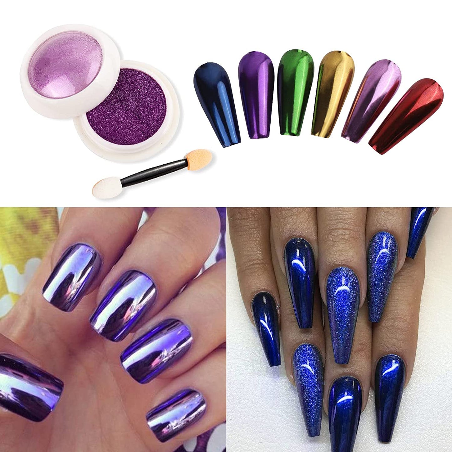 6 Box Chrome Nail Powder, Chrome Effect Nail Powder Set, Shiny Nail Glitter Powder with Magic Mirror Effect for Nail Art Design Decoration(Christmas Color Series)