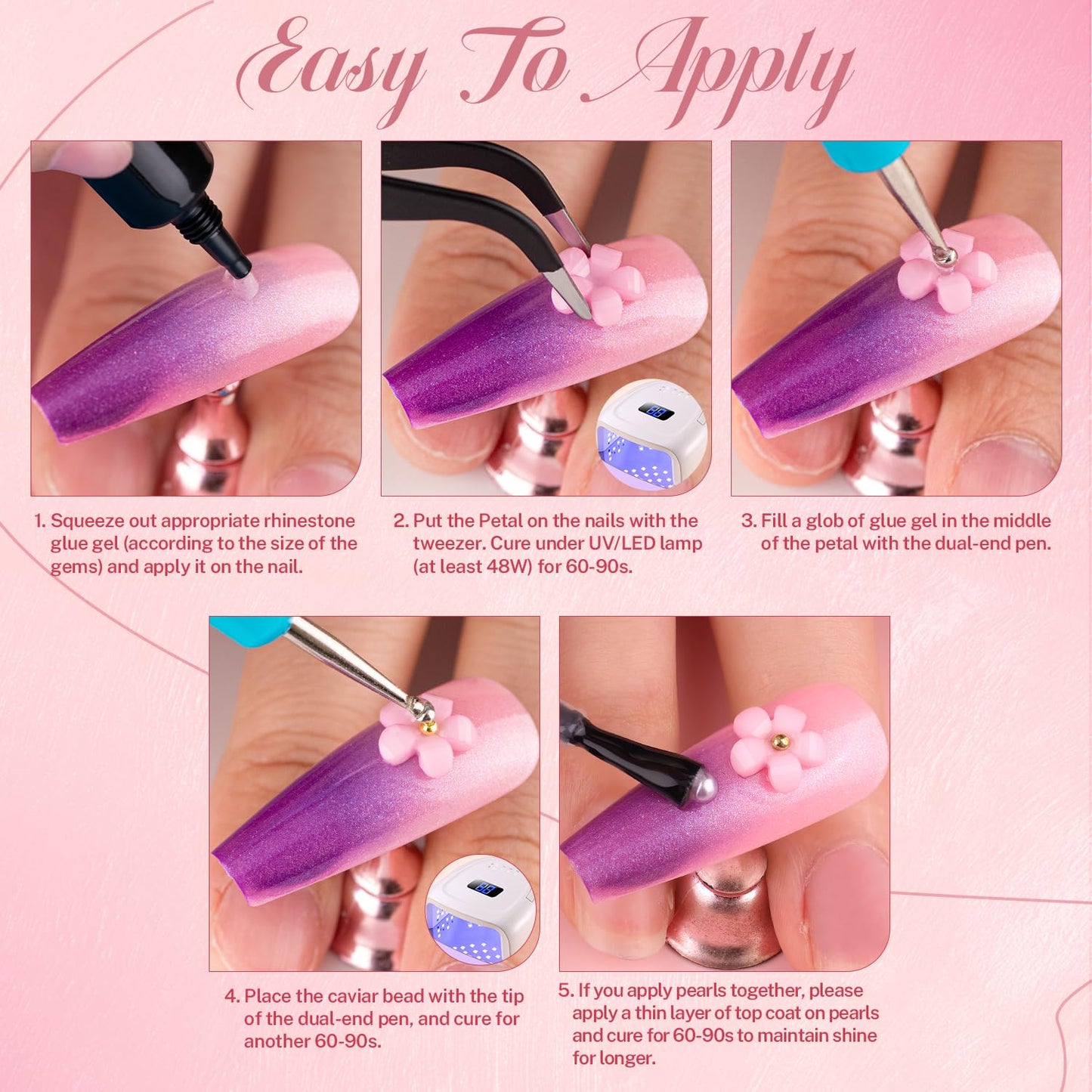 3D Nail Charms and Gems Set 1, 20PCS Gold and Silver Chunky Butterfly Charms With Rhinestones, 3D Flowers, Flatback Crystals, Pearls, Diamonds + Picker Tool for Y2K Nail Decoration