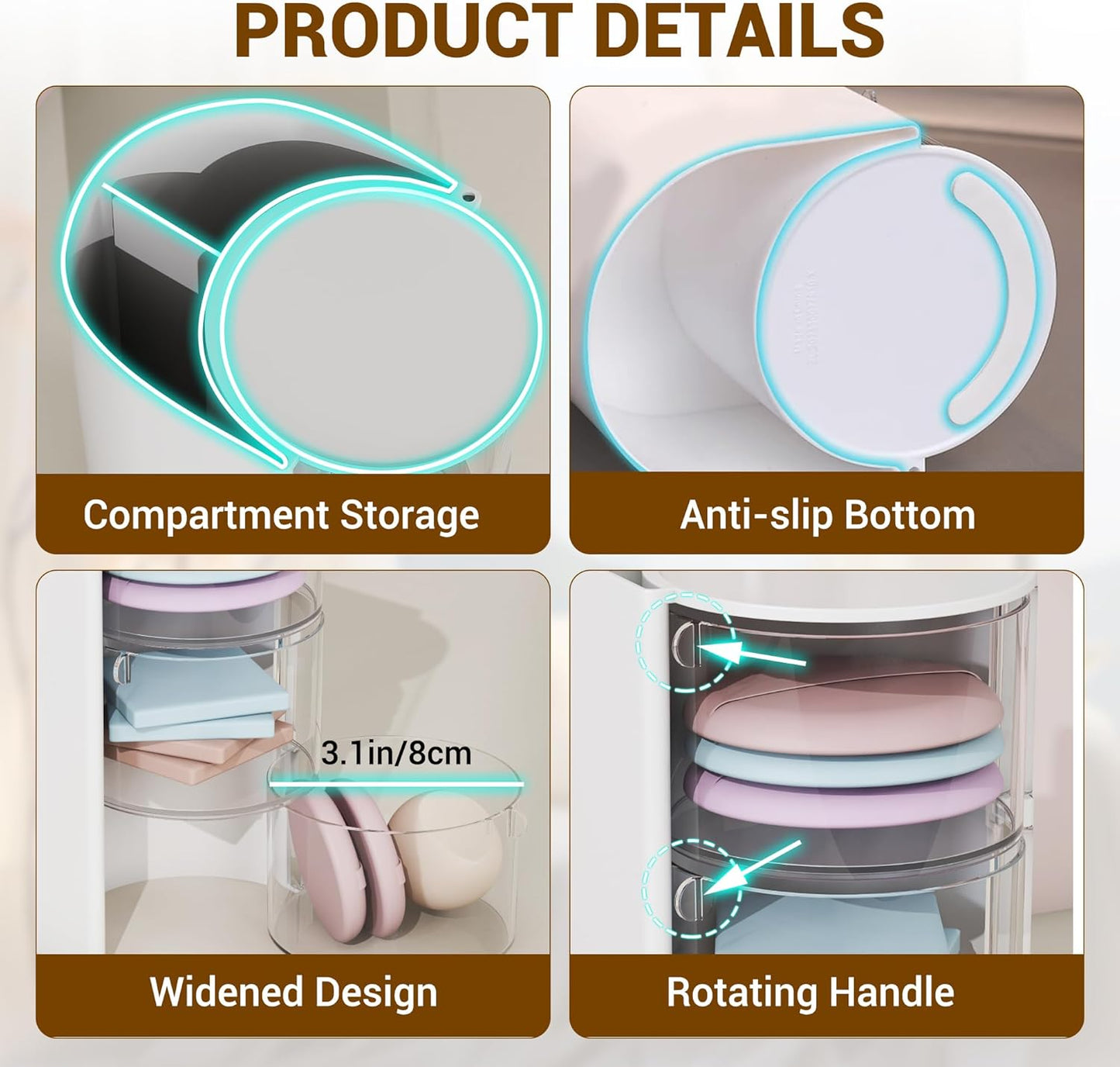 Hair Accessories Organizer with Hair Brush Holder, Rotatable Makeup Brush Holder for Necklaces, Earring, Bracelet, Ring, Makeup Brushes, Hair Clip and Hair Accessories (White, 3-Layer)