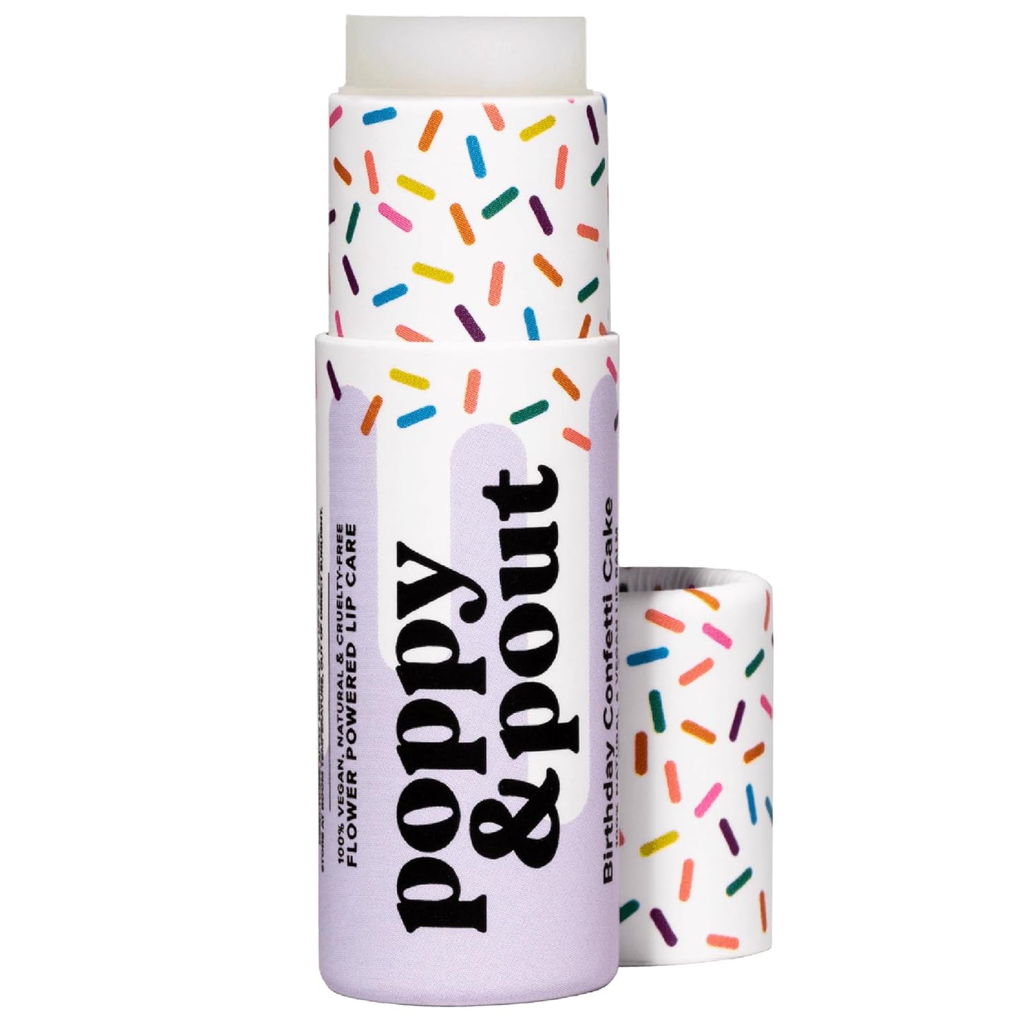 Poppy & Pout Birthday Cake Jumbo Lip Balm | All Natural Lip Balms & Moisturizers | Hydrates with Beeswax, Vitamin E, Organic Coconut Oil | Cruelty-Free | Lip Balm in Recyclable Cardboard Tube (Purple)