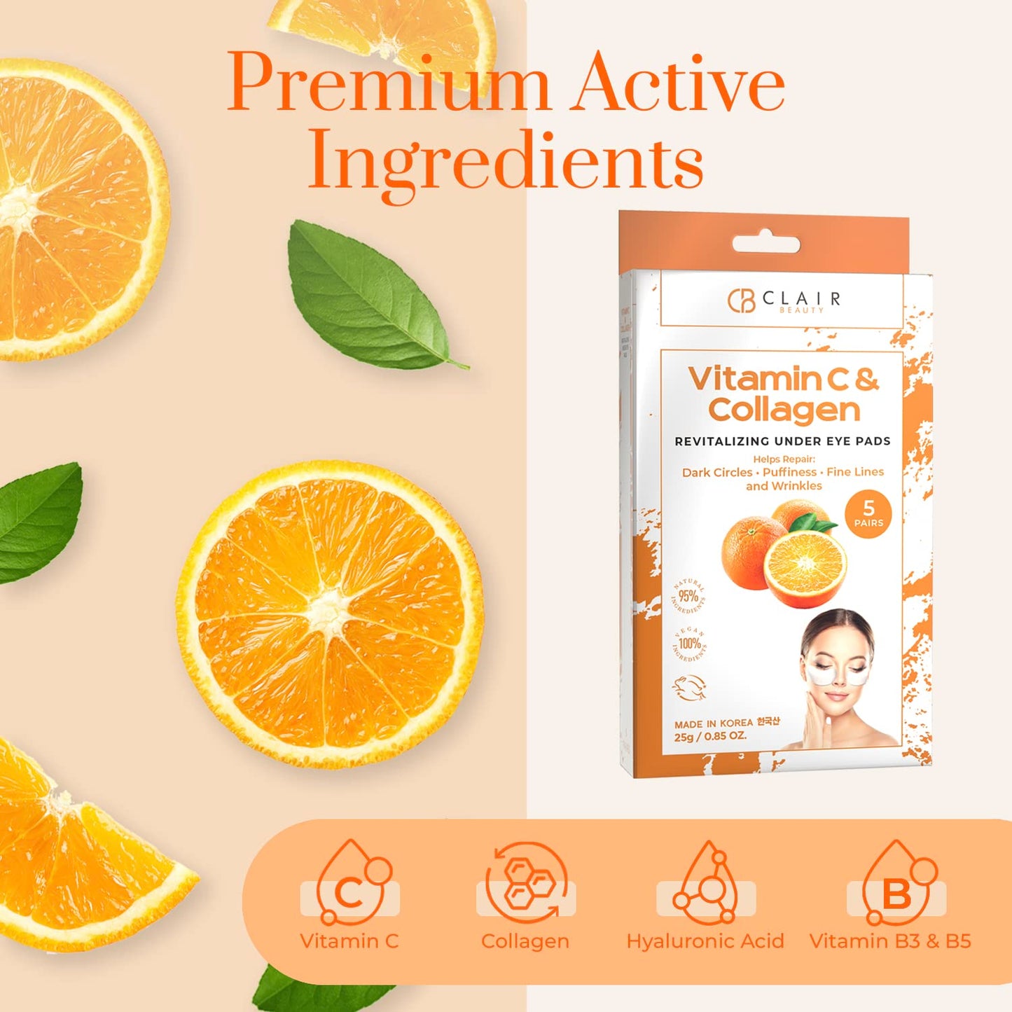 Vitamin C & Collagen Under Eye Patches - Diminishes Dark Circles & Puffiness, Anti-aging, Cooling & Soothing Eye Pads - Cruelty Free Korean Skin Care For All Skin Types