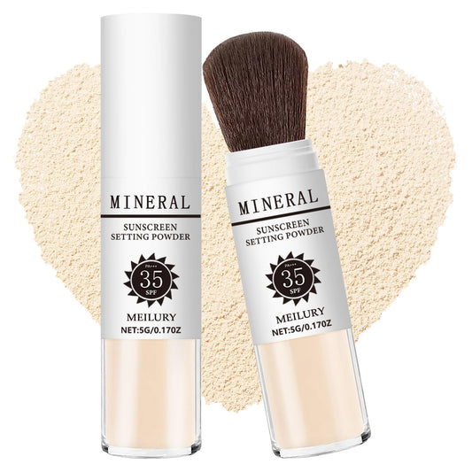 Sunscreen Setting Powder SPF 35, Mineral Brush Powder for Face & Scalp, Oil Control Natural Matte Finish Loose Powder Translucent Lasting Lightweight Breathable for All Skin (#02 Fair)