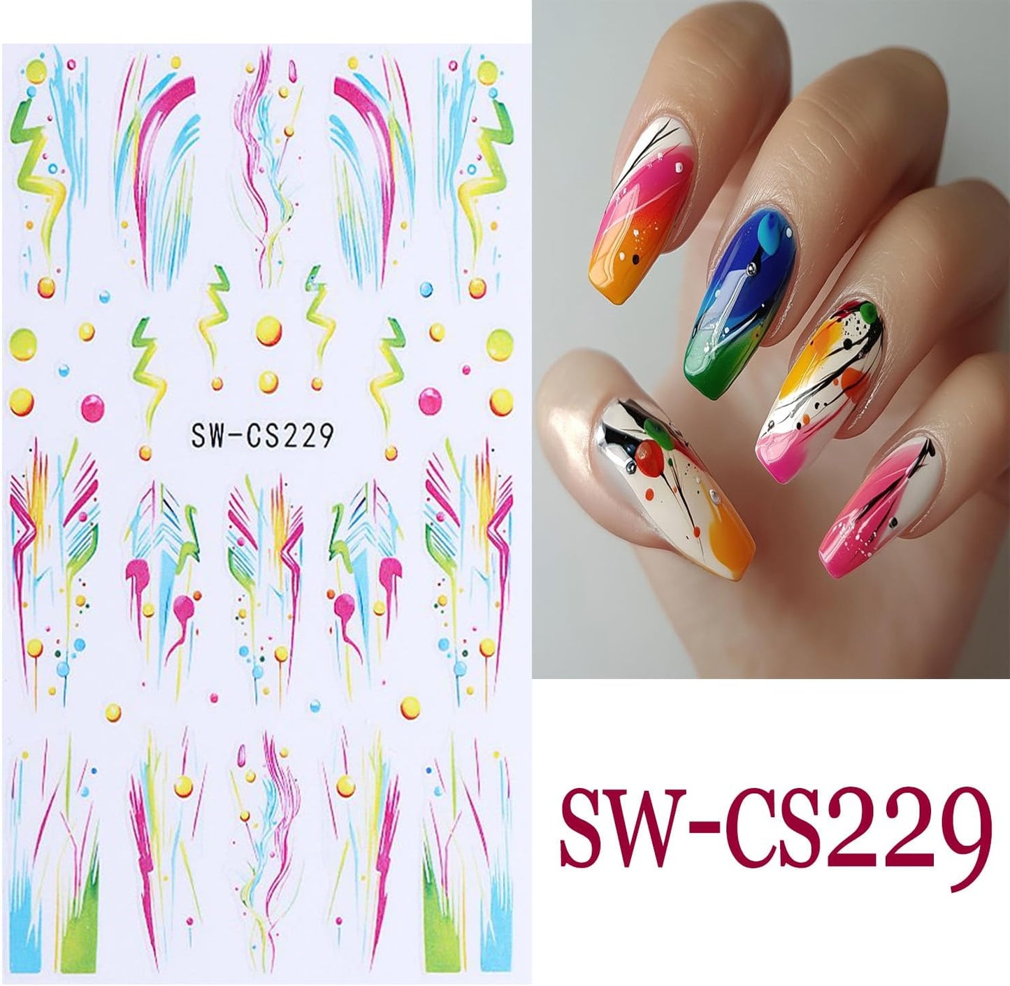 Lightning Nail Art Stickers 3D Self-Adhesive Nails Sticker Colorful Lines Nail Art Decals Holographic Stars Nail Decal Decoration for Women Cute Clouds Manicure Stickers DIY Nails Art Sticker Supplies