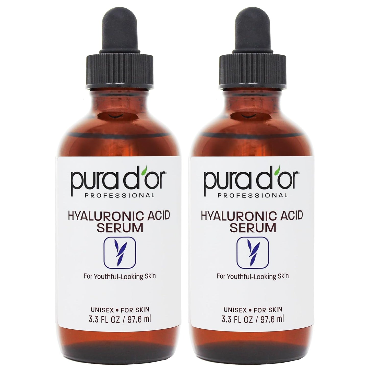 PURA D'OR Hyaluronic Acid Serum For Deep Hydration (3.3oz x2 = 6.6oz) Anti-Aging, Plumping & Moisturizing Formula For Smooth, Supple Skin - Natural Skincare Boost - Fine Lines & Wrinkle Reducer