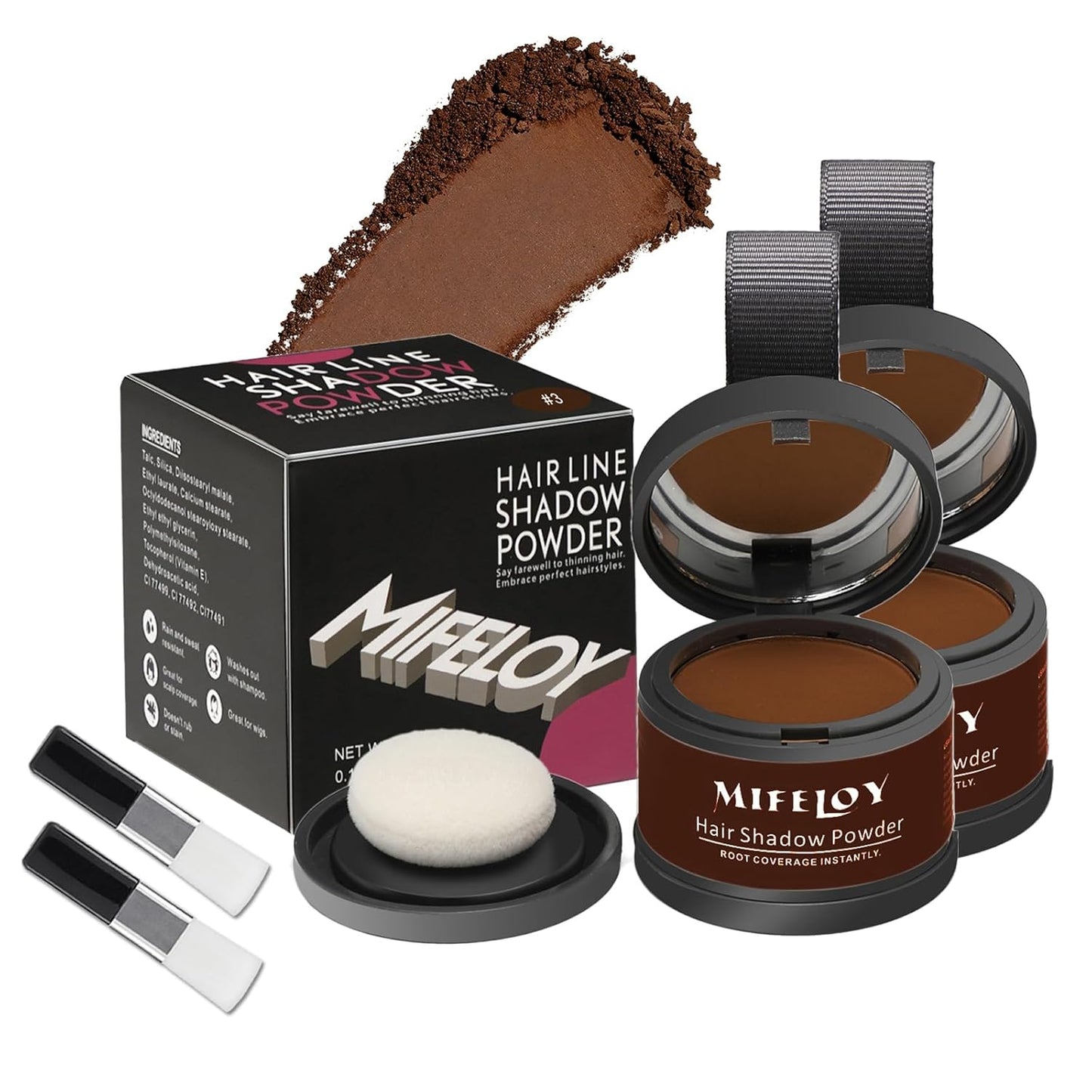 2 Pack Root Touch Up and Gray Coverage Powder for Hair, Beard, Eyebrow, and Thinning Hairline - Dark Brown