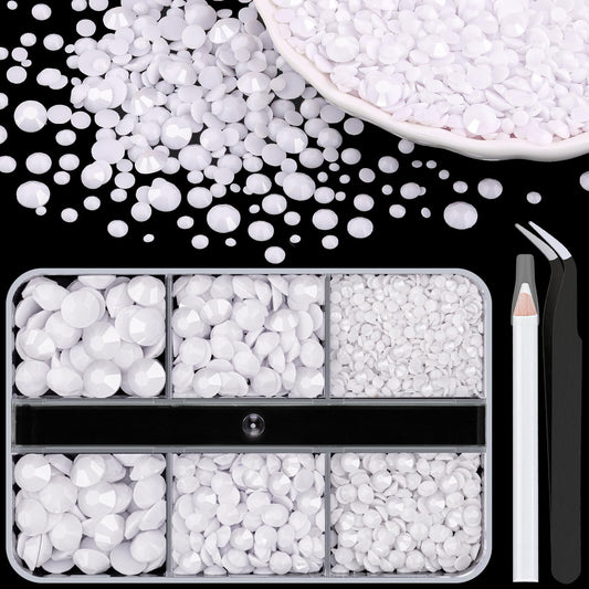 Resin Rhinestones for Crafting, 1 Box White Multi Sizes Flatback Bedazzling Crystals for Crafts Nail Art Decoration, Non Hotfix Gems Charms for Tumbler Shoes Clothing Fabric Face Makeup