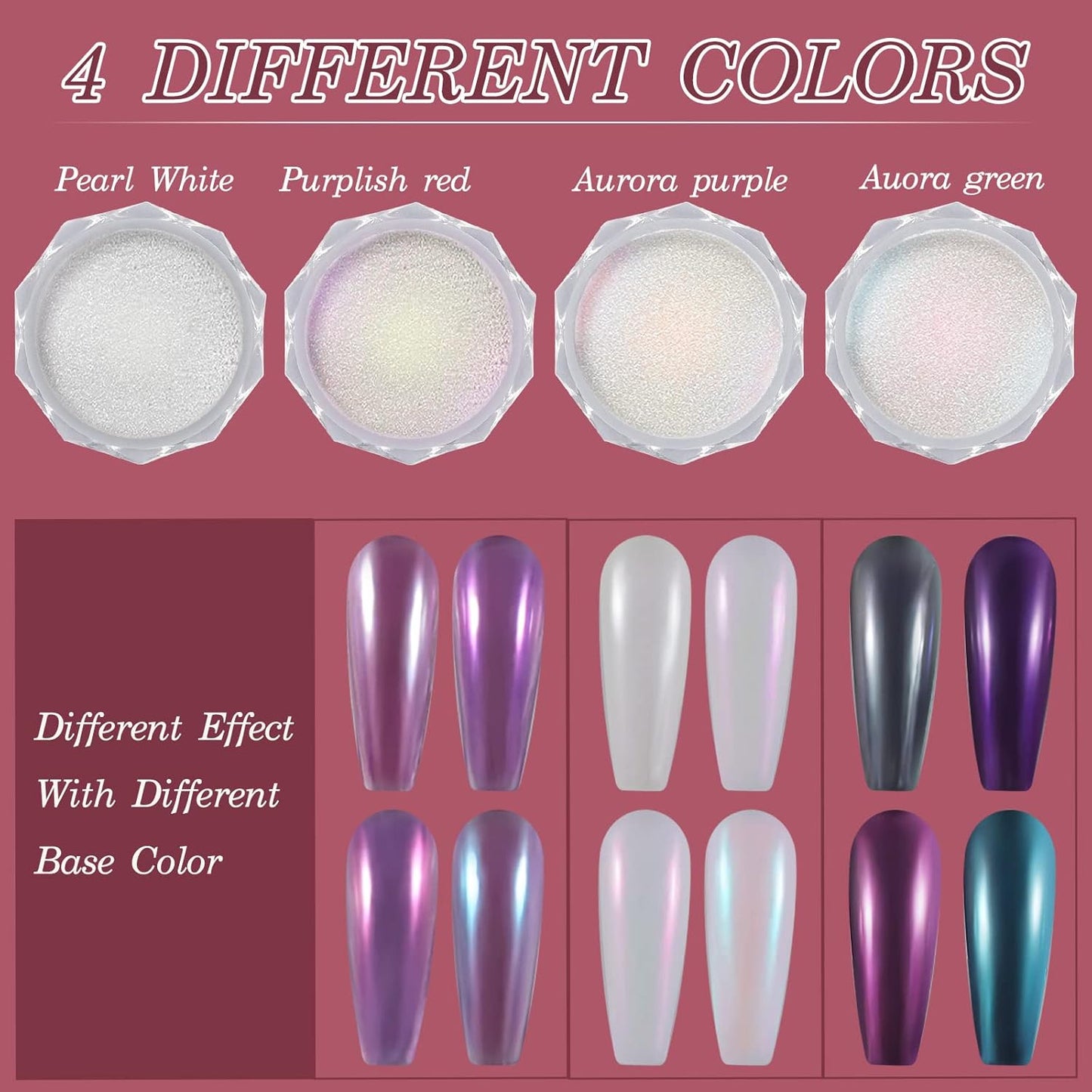 Artdone Chrome Nail Powder Metallic Mirror Effect Pigment Chrome Iridescent Aurora Nail Glitter Mermaid Pearl Glitter Dust Kit for Gel Polish Nail Art Decoration, Resin Craft