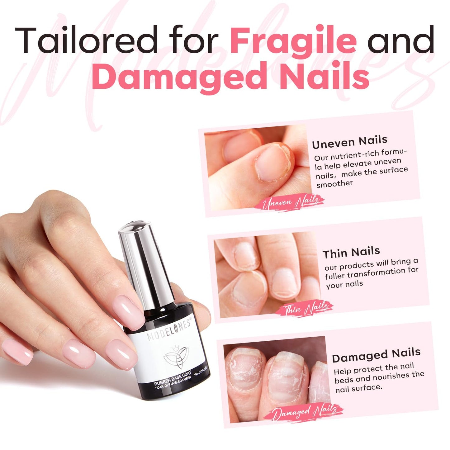 modelones Builder Gel for Nails, Jelly Pink 6 in One Nude Rubber Base Coat Strengthen Apex Building Extension Long Last Protect Soak Off Color Base Gel Manicure for Fragile Nails Art DIY Home Top Coat