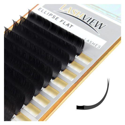 LASHVIEW Eyelash Extension - Ellipse Flat Eyelash Extensions, Individual Lashes, 0.15mm C Curl 11mm, Semi-Permanent, Extremely Light & Soft, Professional Salon Use