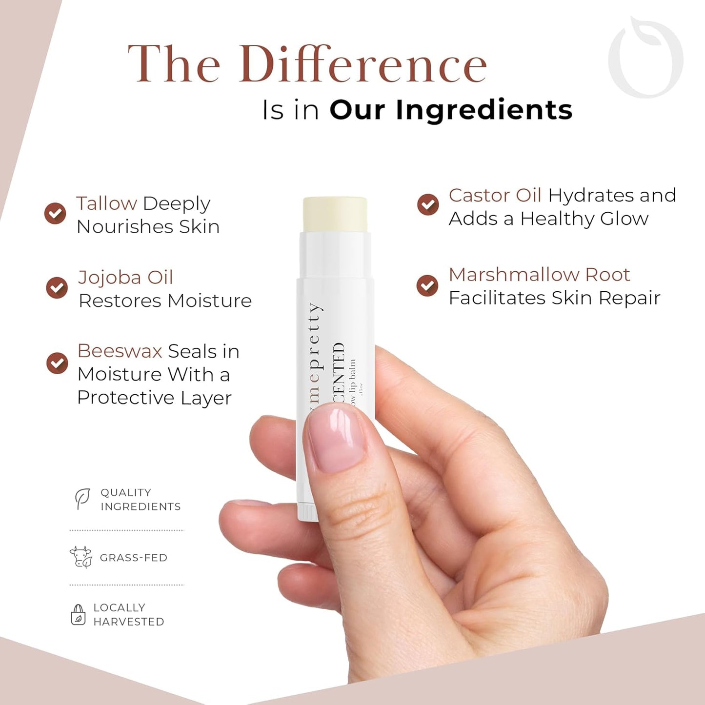 Unscented Lip Balm, Ultra-Soothing, Deeply Hydrating Tallow Lip Balm with Grass Fed Beef Tallow, Beeswax, Jojoba Oil & More, Non Toxic Lip Care, Made in the USA, 0.15 Oz.