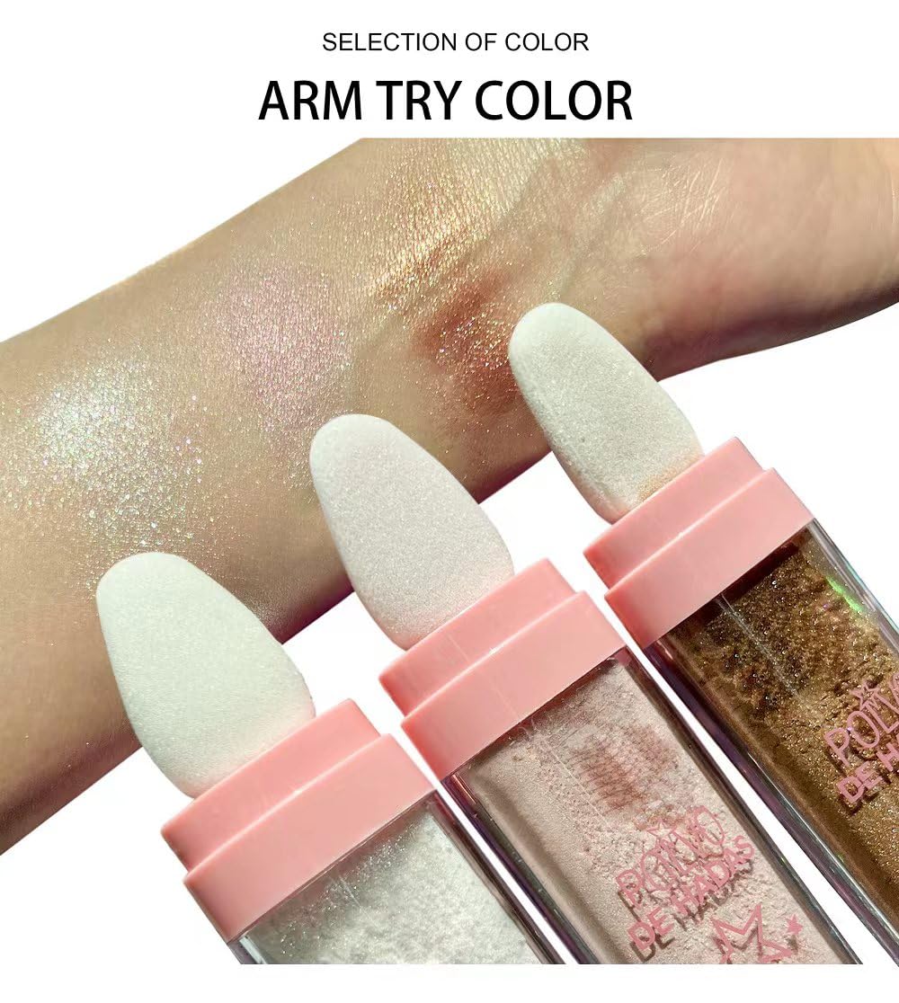 Glitter Powder Highlighter Makeup, Body Brightens the Natural Three-Dimensional Face Blusher Fairy Highlight Patting Powder. (3 Colors(1#.4#.5#))