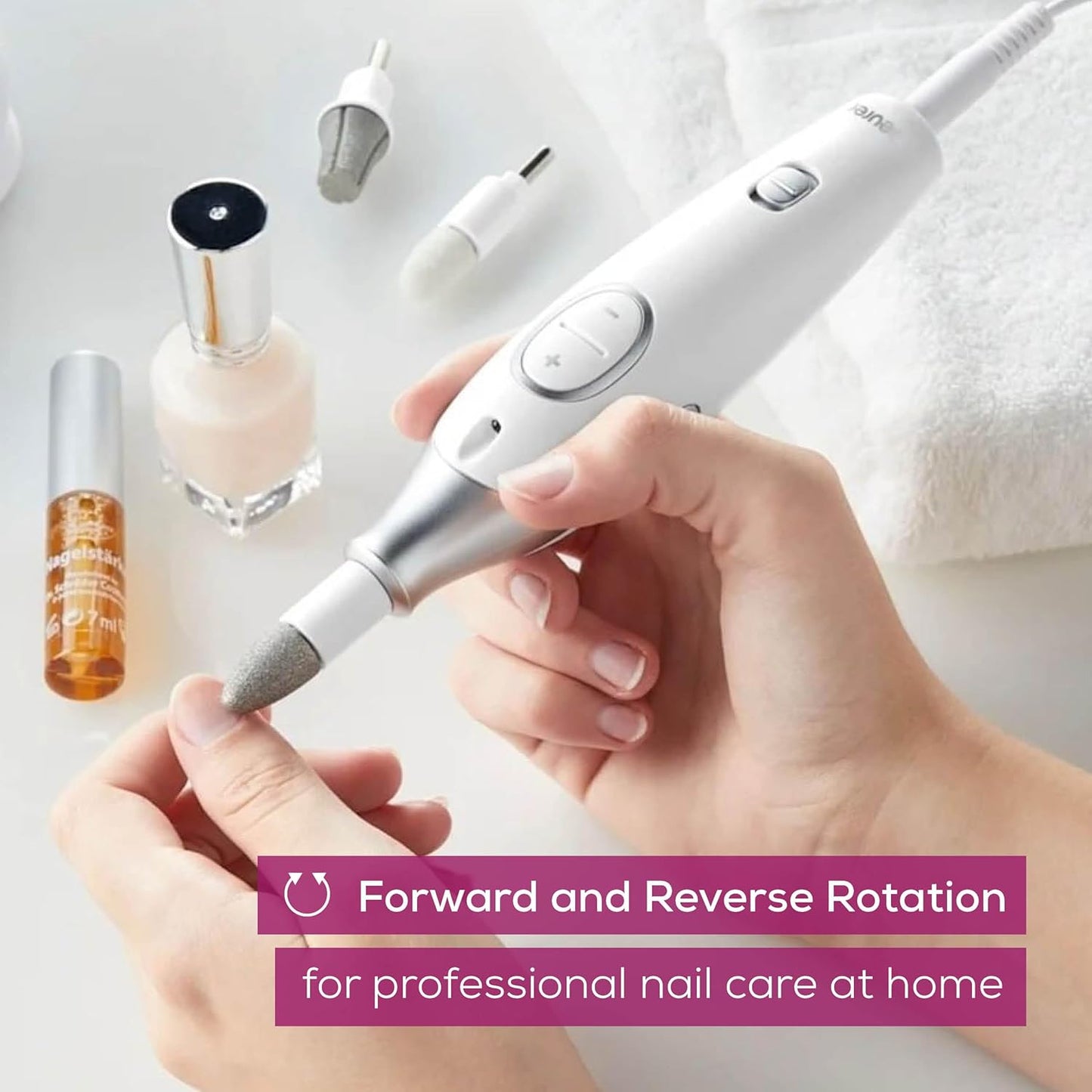 Beurer MP42 Nail Drill, 7-in-1 Nail Kit with Strong Sapphire Nail Drill Bits, Electric Nail File and Nail Buffer Includes Bright LED Light, Pedicure Kit and Manicure Set with Storage Case