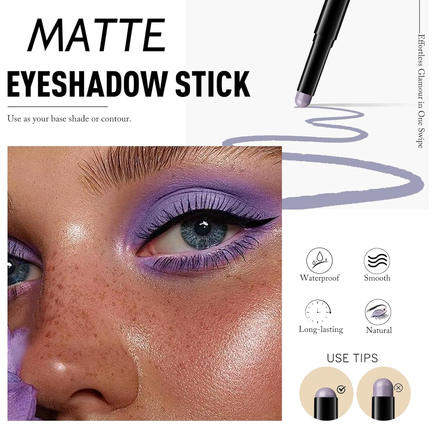 Cream Eyeshadow Stick, Matte Eye Shadow Stick Waterproof Neutral Nude Eyeliner Pencil Crayon Long-Lasting Eye Highlighter Makeup for Older Women Easy to Use High Pigmented, 20 Periwinkle