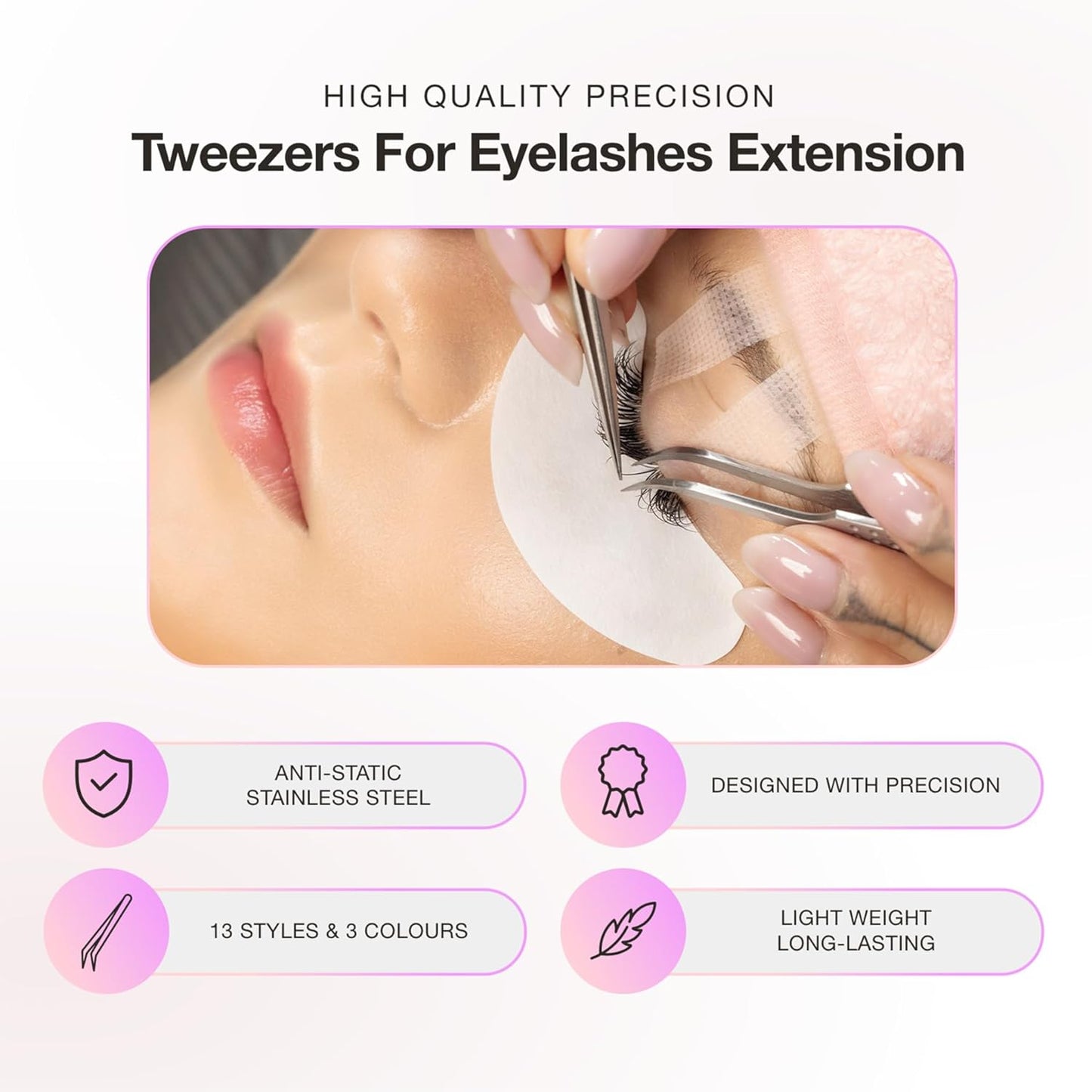 Curacoro Lash Tweezer - Professional & Precision Fiber Tip Grip Lash Tweezers for Eyelash Extensions, Multi Shapes & Purposes Tweezers for Volume, Isolation & Classic Lashes (Gold, La Classique)