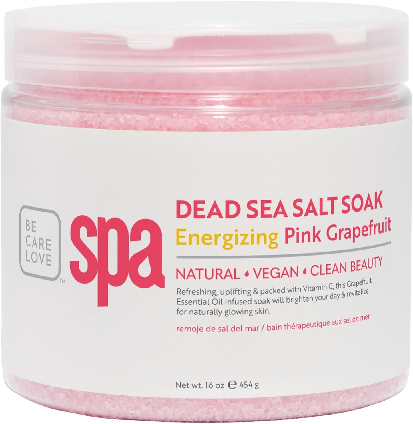 Be Care Love Spa: BCL SPA Energizing Pink Grapefruit Dead Sea Salt Soak with Organic Pink Grapefruit and Organic Argan Oil Made In USA 16 oz