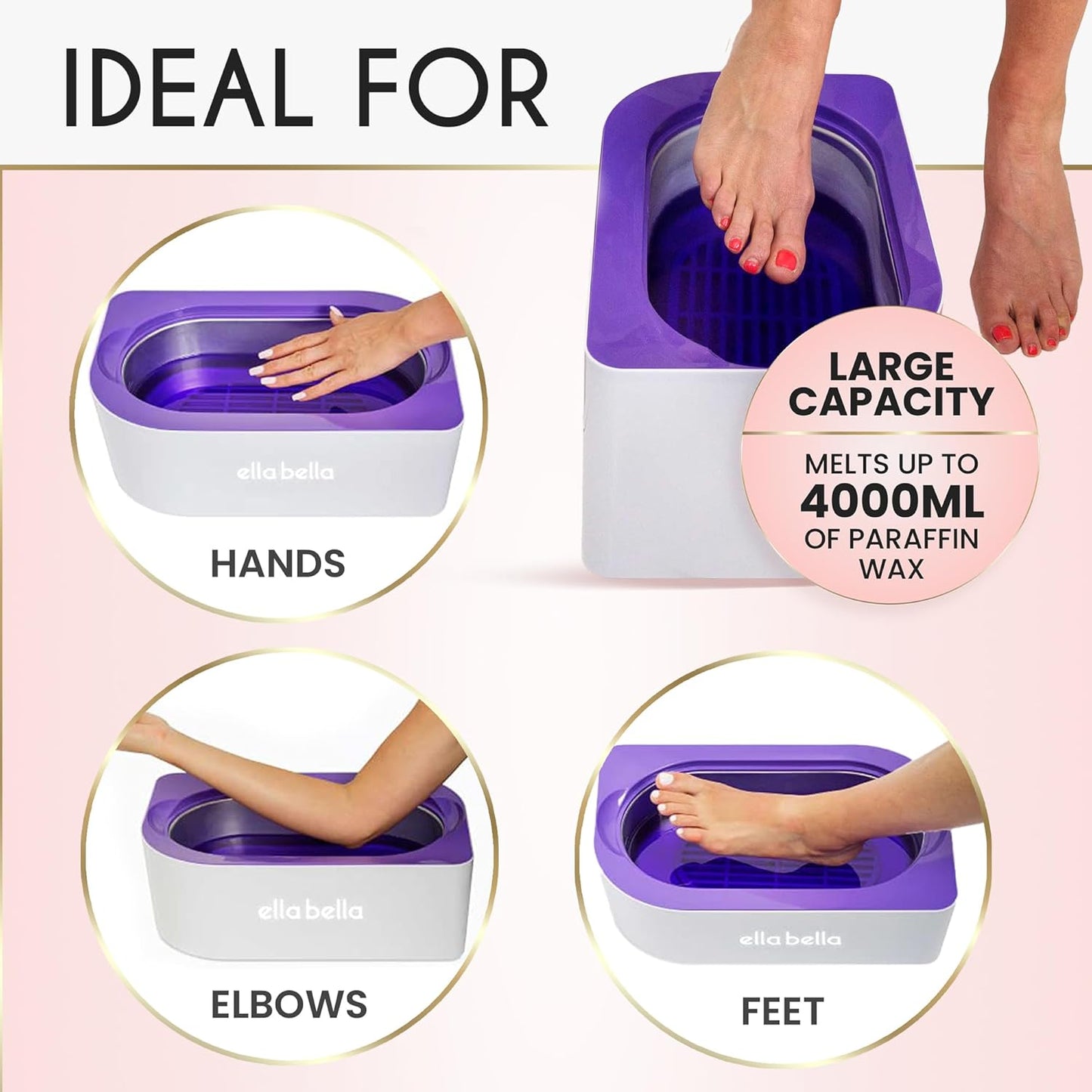 ELLA BELLA® Paraffin Wax Machine for Hand & Feet • Parafin Wax Warmer • Everything in One Kit – Paraffin Wax Refills, Mitts & Booties • Soothing Relief with Parrafin Hot Wax • Home Paraffin Wax Bath
