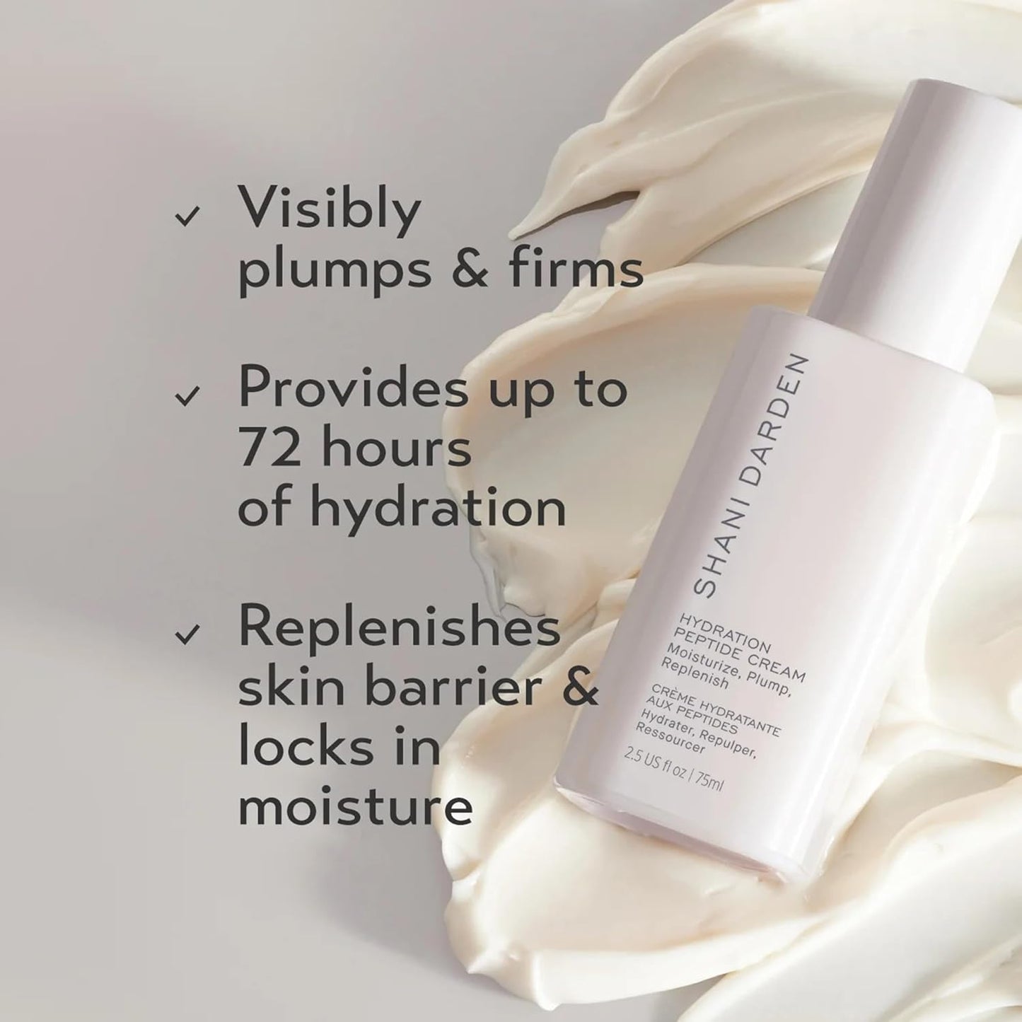 Shani Darden Hydration Peptide Cream, Oil-Free Face Moisturizer with Peptides, Squalane, Niacinamide & Ceramides for Normal to Dry Skin, Up to 72 Hours of Hydration Without Clogging Pores, 2.5 fl oz