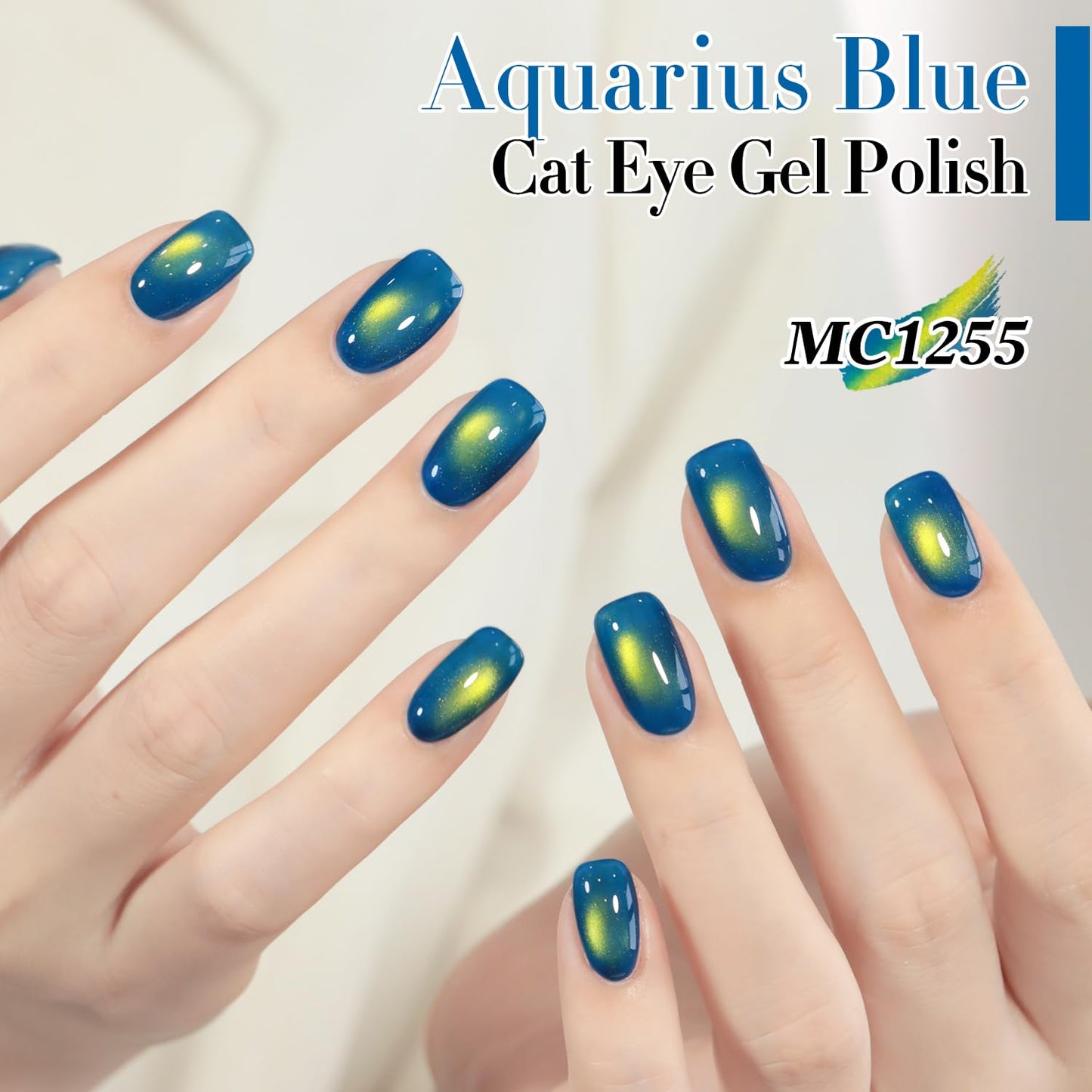 Double Rhythm Jelly Glass Cat Eye Gel Polish with Magnet 15ML Holographic Glitter Shimmer Translucent Sheer Color Magnetic Nail Polish Salon DIY at Home (Golden Blue-MC1255)