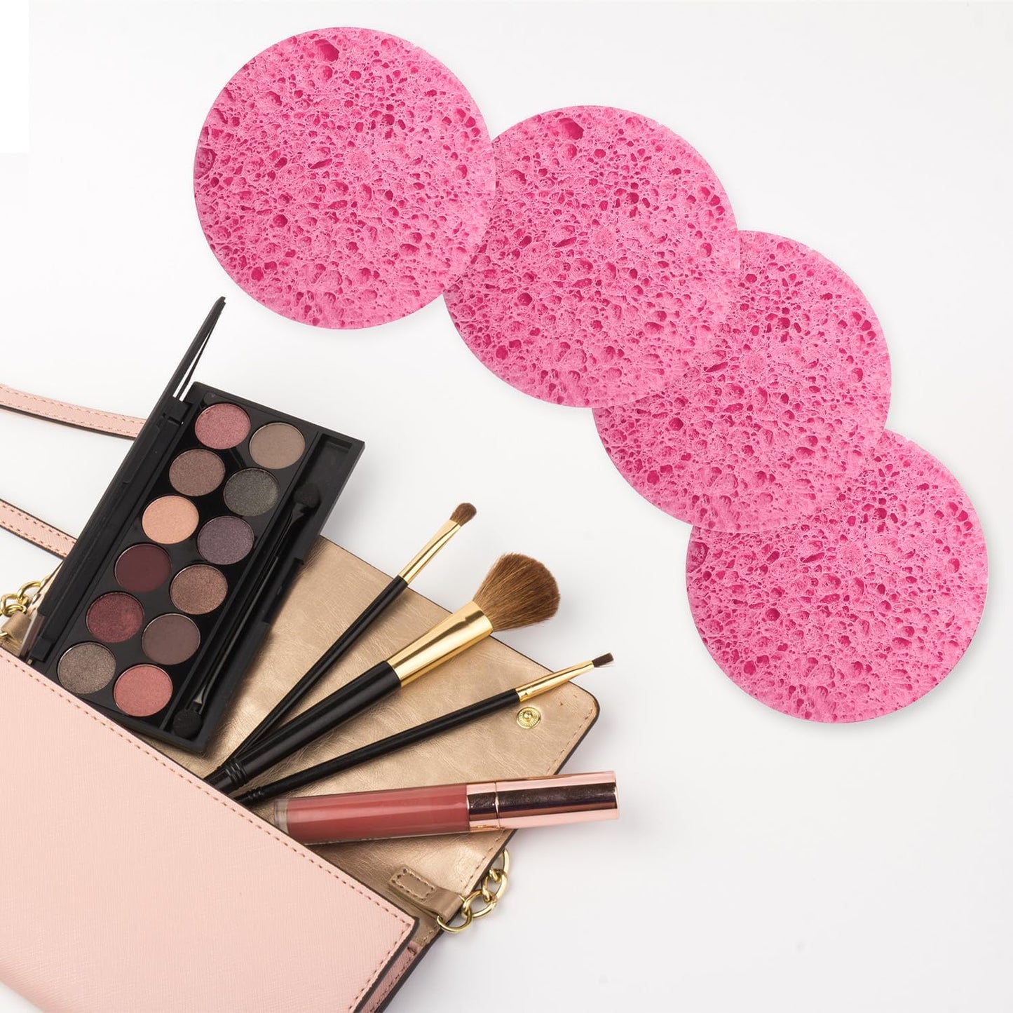 100-Count Facial Sponges Compressed Natural Cellulose Sponge Round Shape Face Sponge for Face Cleansing Exfoliating and Makeup Removal, Pink