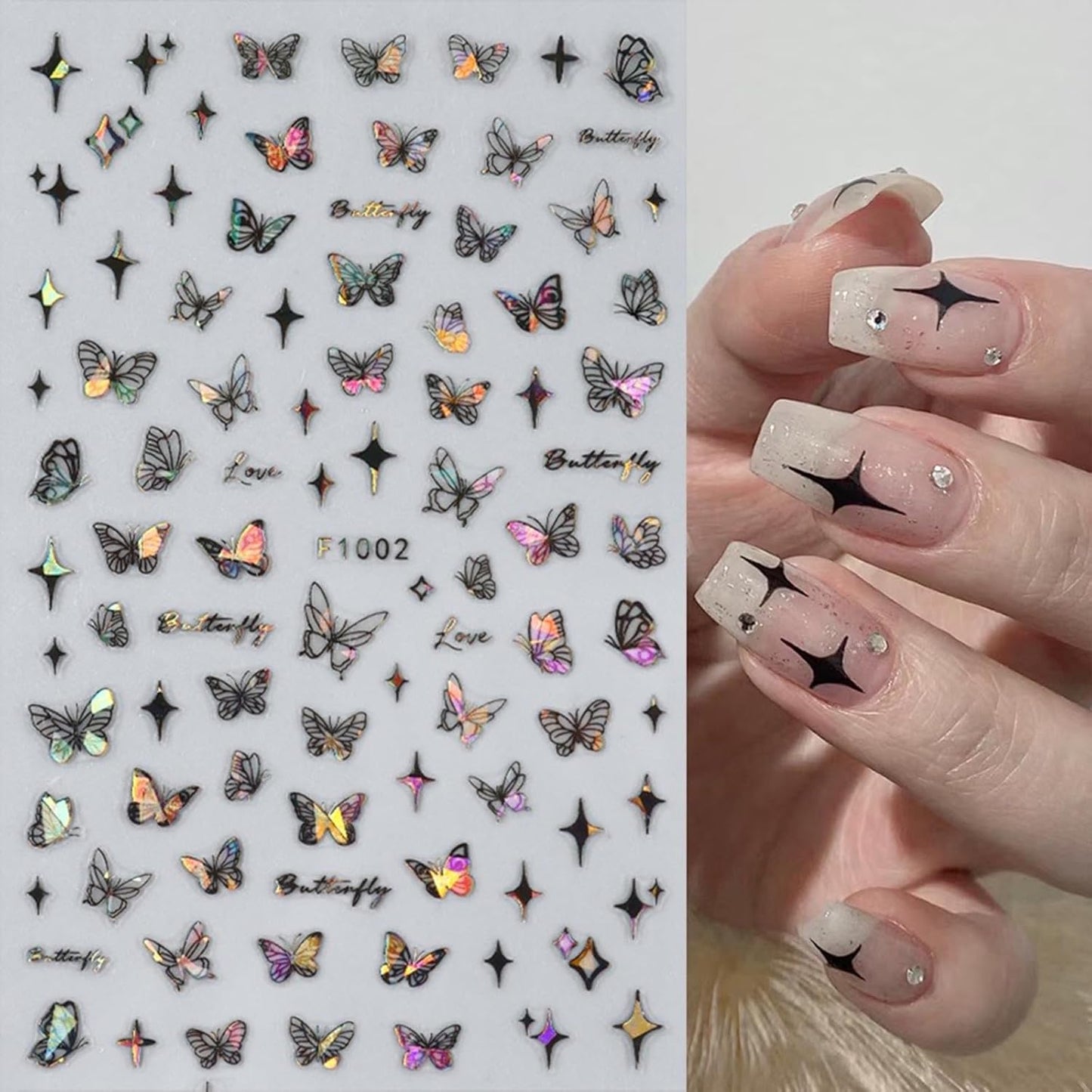 Butterfly Nail Art Stickers Decals 3D Self-Adhesive Laser Butterfly Nail Stickers Holographic Butterflies Design Nail Art Supplies for Women Acrylic Nail Art Decoration Accessories 8 Sheets