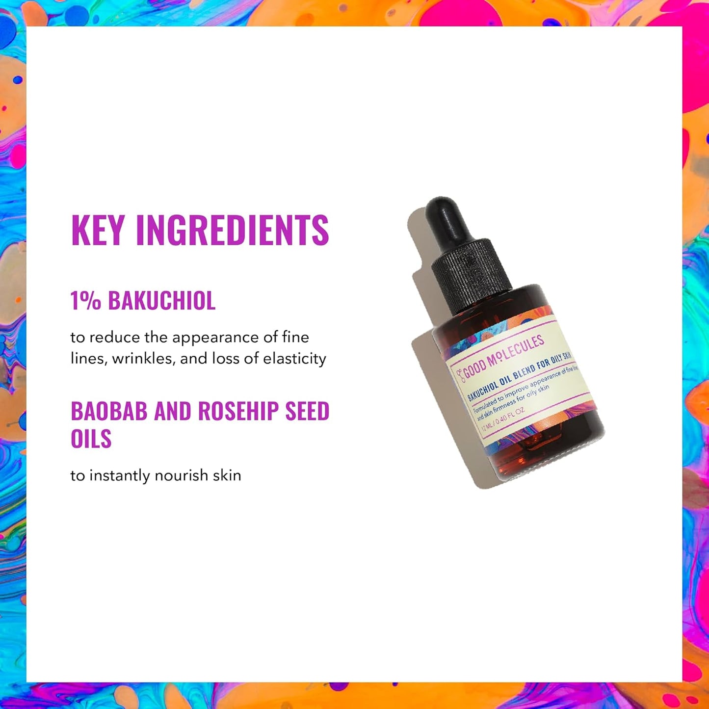 Good Molecules Bakuchiol Oil for Oily Skin - Ultra Hydrating Natural Blend with Bakuchiol and Rosehip Oil - Promotes Collagen Production, Anti-Aging Face Oil