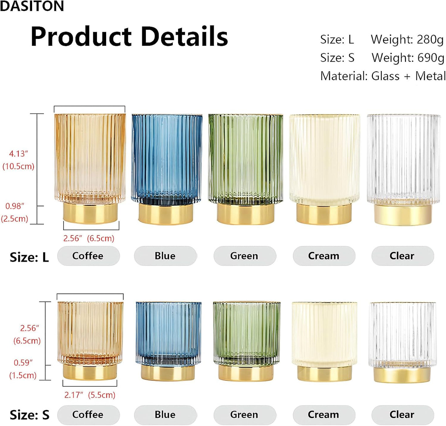 DASITON Makeup Brush holder Organizer,Crystal Cosmetic Makeup Brush Glass Brushes Storage Holder, Vintage Make Up Brush Cup Pen Pencil Holder striped vase(Green L)