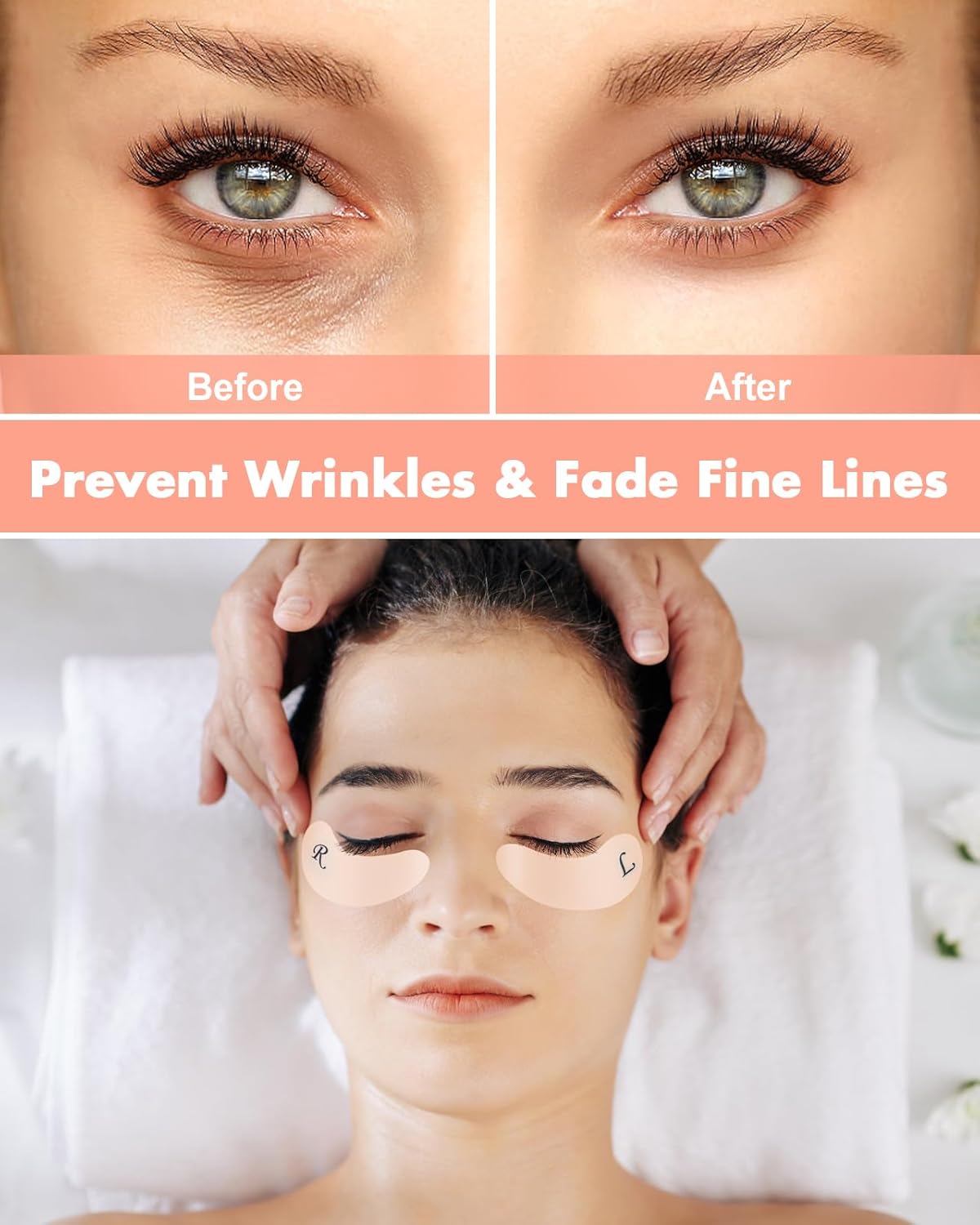 Under Eye Patches Silicone - 4 Pairs Reusable Eye Patches, Eye Wrinkle Patches, Reusable Under Eye Mask, Plump Fine Lines & Wrinkles, with Metal Eye Cream Applicator, Tin Case, Cream