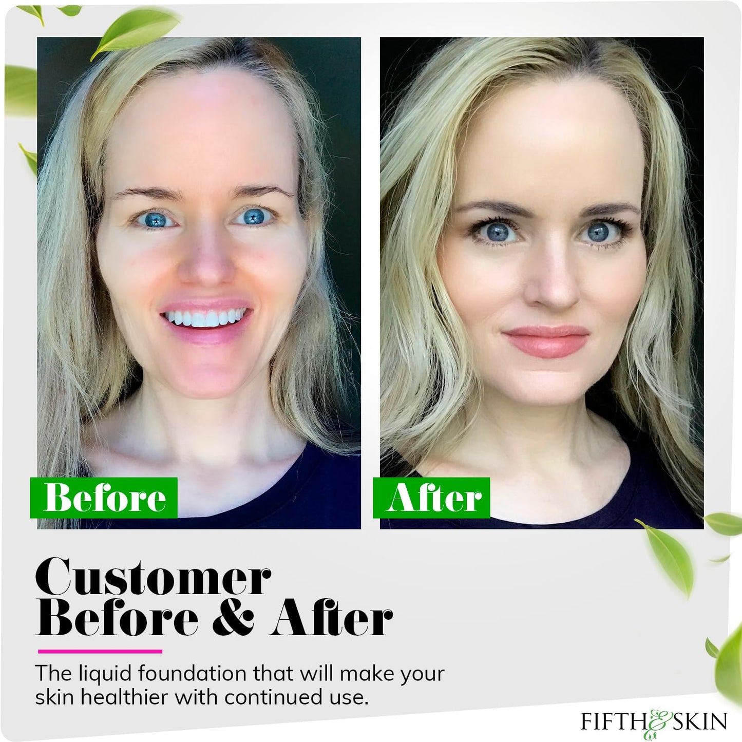 Fifth & Skin: Better’n Ur Skin Liquid Foundation (PORCELAIN) - Natural, Organic, Vegan, Cruelty-Free - Gluten-Free Beauty with Buildable Coverage and Palm-Free Luxury - 1 oz