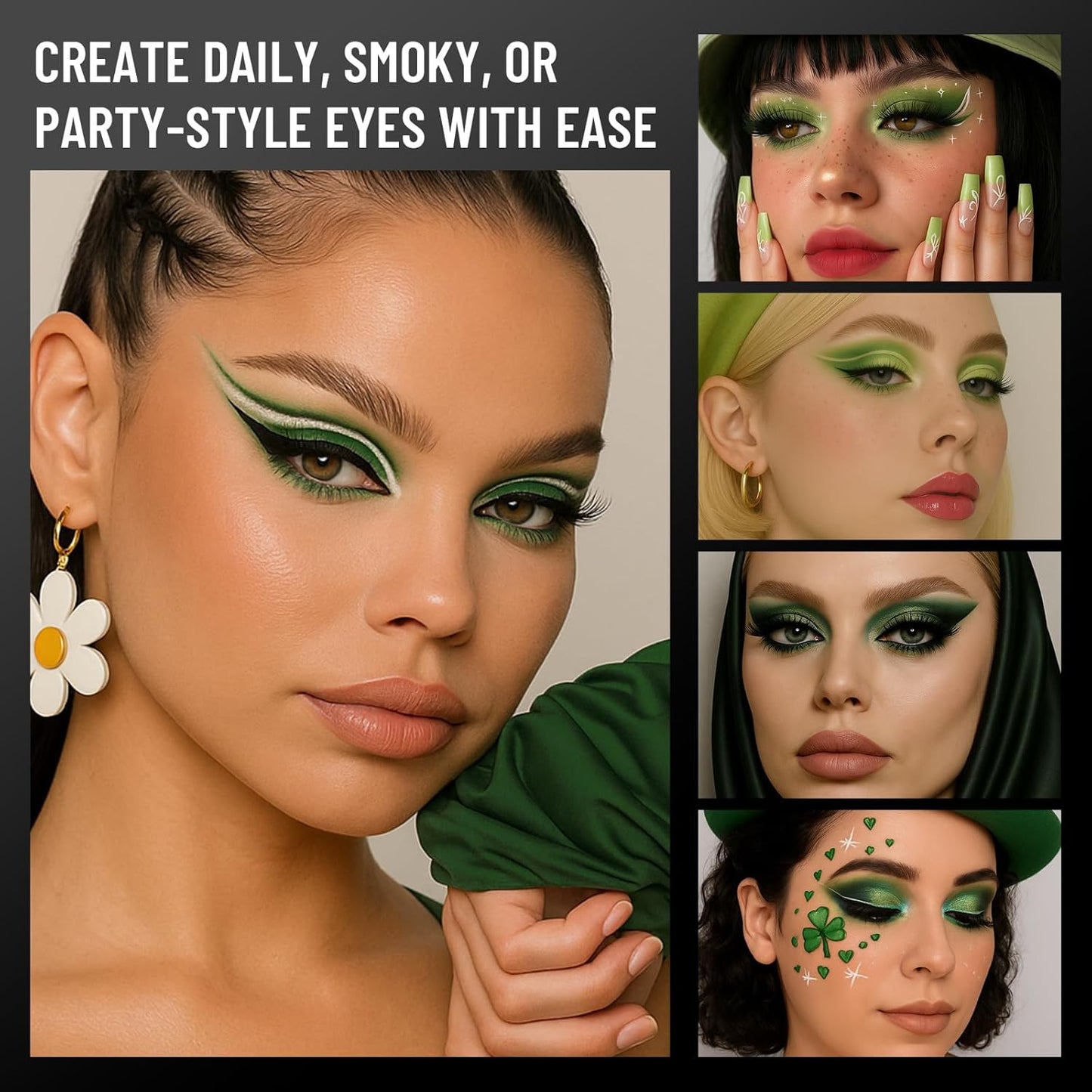 Green Eyeshadow Palette with Mirror Lime Forest Emerald Tones Matte Shimmer 6 Colors Mini Eye Shadow Pallet Travel Size Highly Pigmented for Goth Fairy Joker Wicked Halloween Parties Makeup