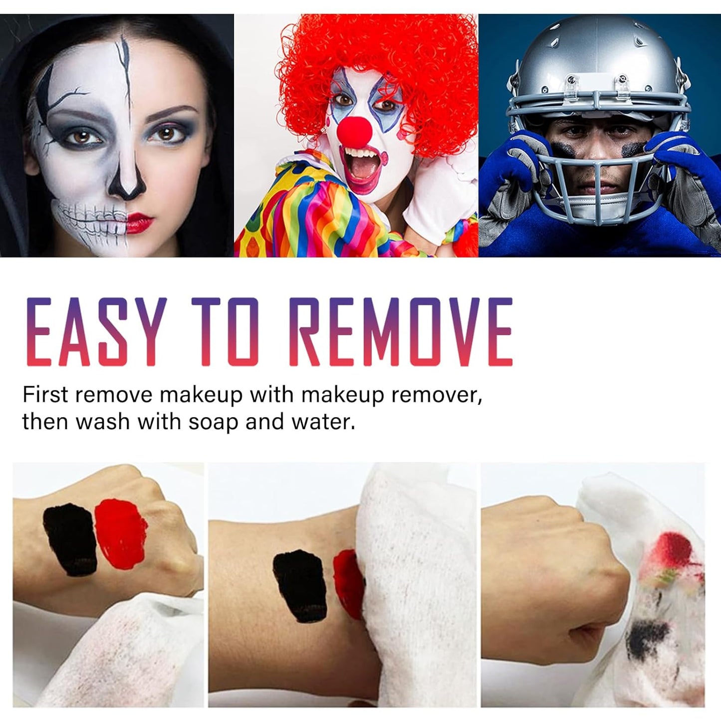 Clown Makeup Kit Face Paint Clown Wheel Black White Red Eye Black Football Softball Baseball Sports,Professional Halloween Joker Zombie Skeleton Vampire Makeup