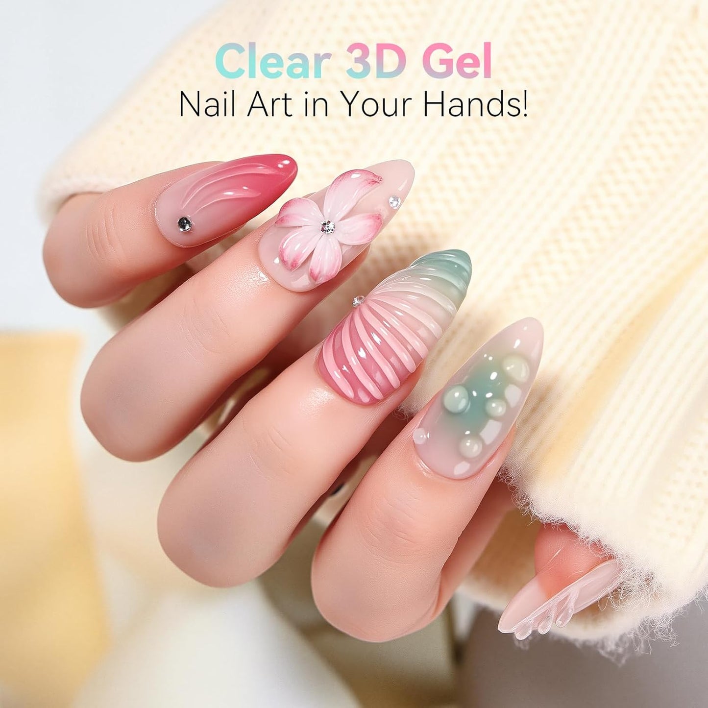 Makartt 3D Gel Nail Art Set – Clear & Noir Sculpting Gel for DIY Embossed Nail Designs – No Wipe Easy-Squeeze Tube Nail Glue for 3D Drawing, Molding, Rhinestones & Decoration (2 x 15g)