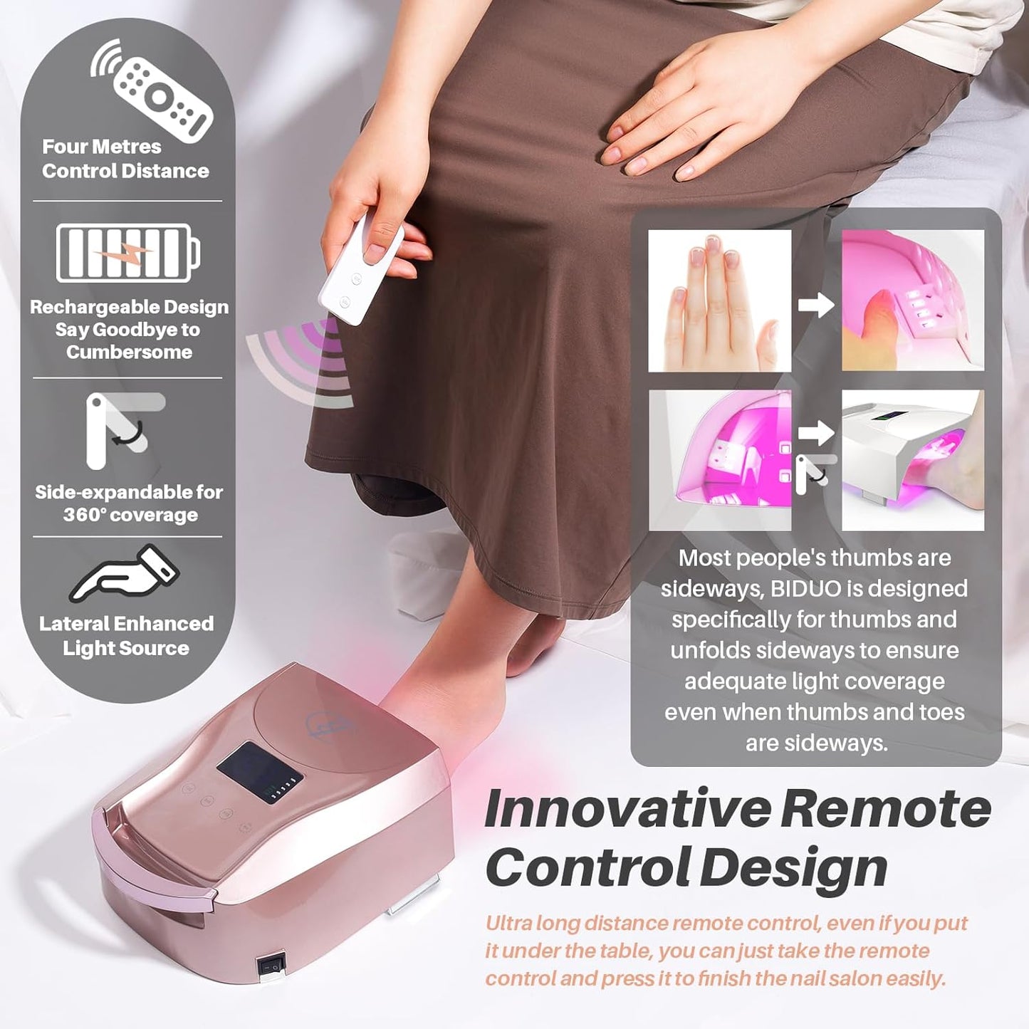 UV LED Nail Lamp,96W Rechargeable Cordless Nail Dryer, 52 Beads Quick Dry with Remote Control,4 Timers,Auto Sensor,Key Sound,Built-in Cooling Fan,Professional Gel Polish UV Light (Pink)