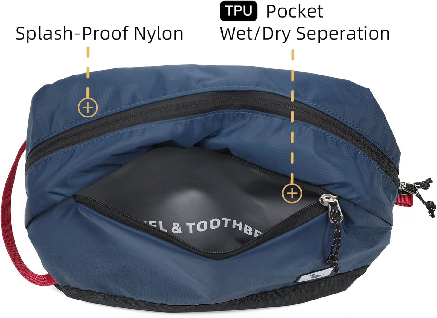 Travel Toiletry Bag 8L, Large Packing Cube with Waterproof TPU Wet/Dry Compartment (03 Blue Abyss)