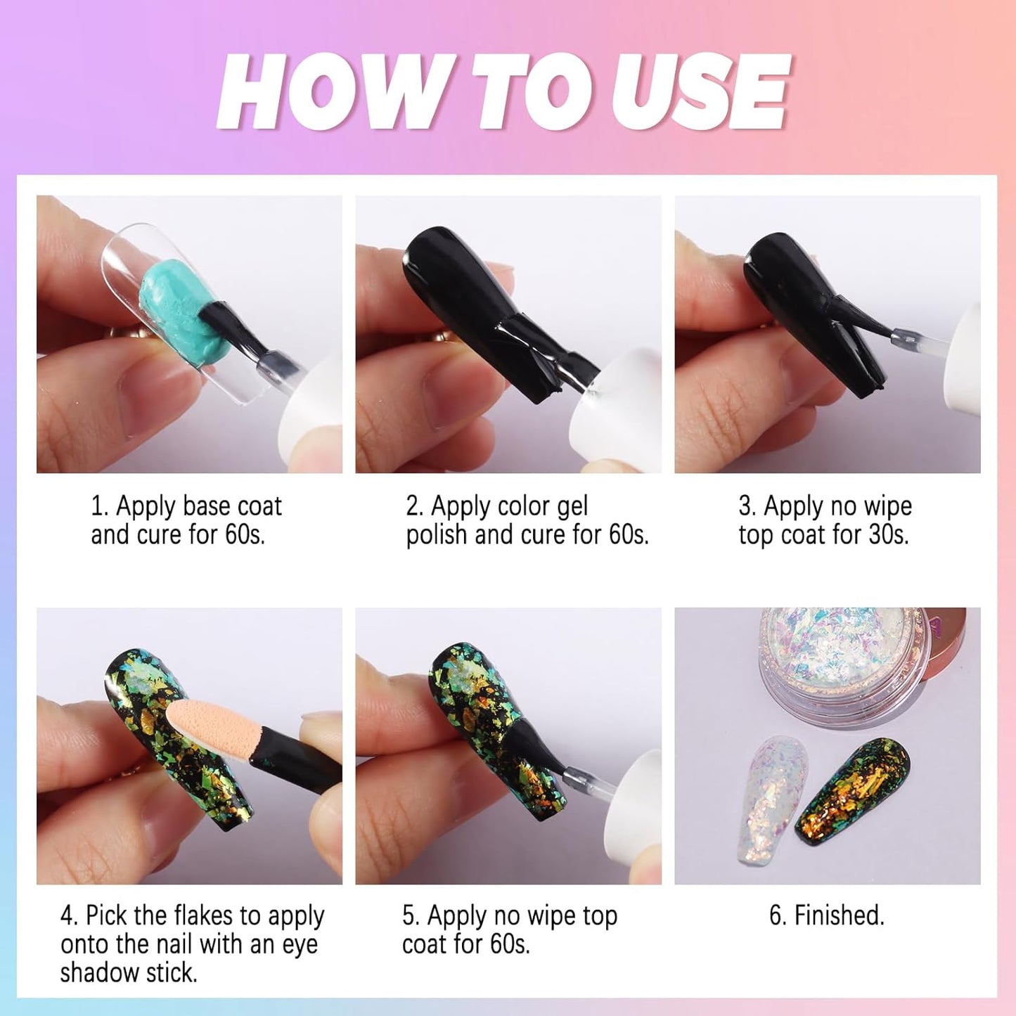 Laza Starry Night Chameleon Flakes Nail Glitter Irregular Opal Nail Foil Flakes Chunky Confetti Color-Shift Sequins Iridescent Fairy Dust for Mermaid Nails Design, Nail Decorations for Nail Art